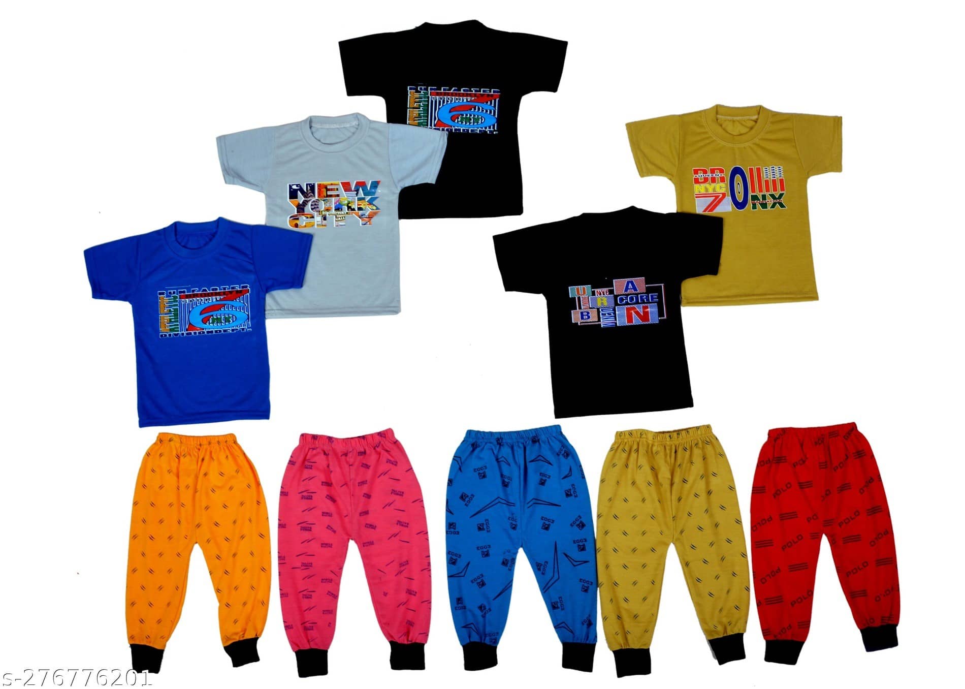 DIAMOND EXPORTER Pack of 5 Baby Boys Cotton Blend T-Shirt & Pants Set ( Multicolor )