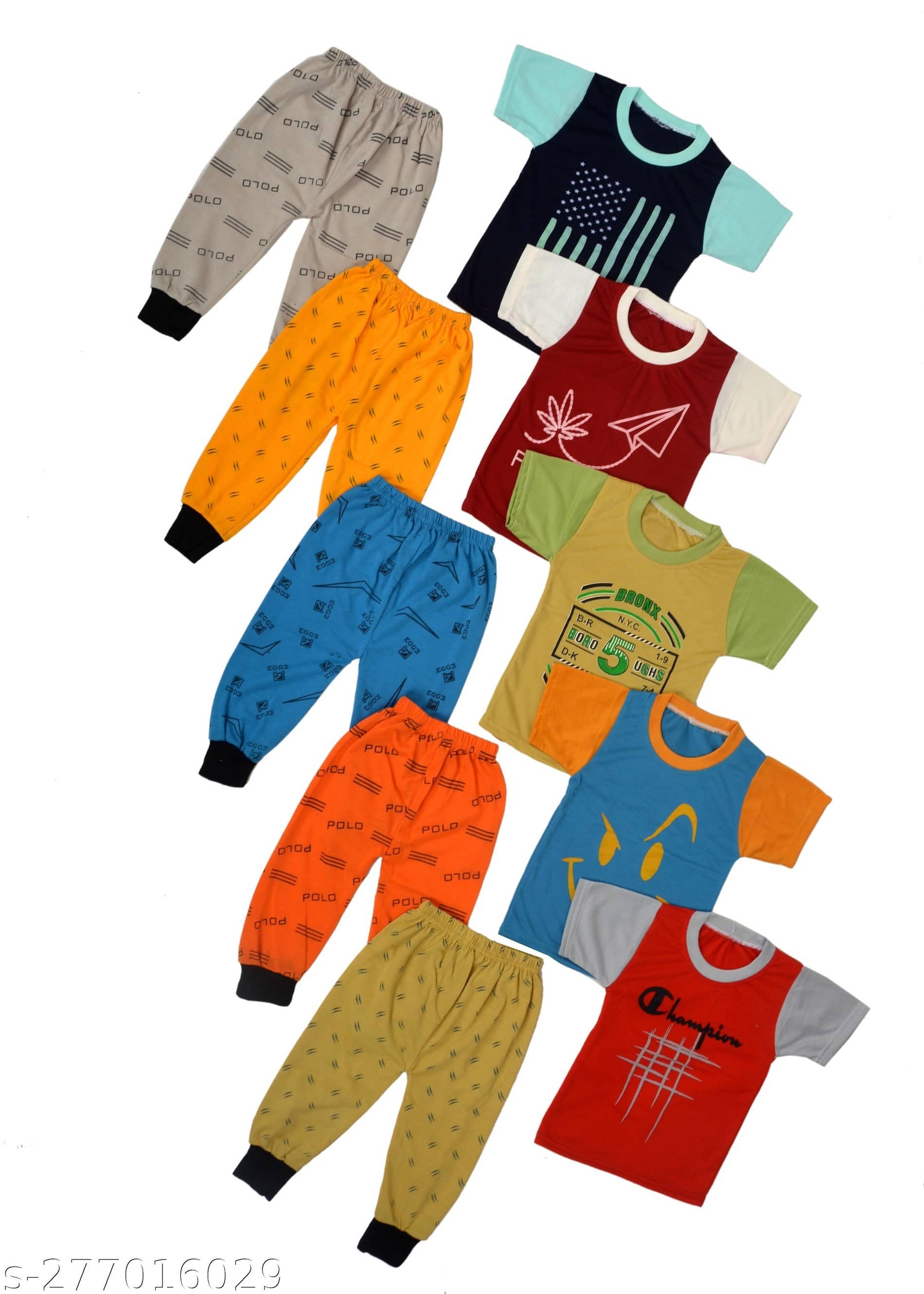 DIAMOND EXPORTER Pack of 5 Baby Boys Cotton Blend T-Shirt & Pants Set ( Multicolor )