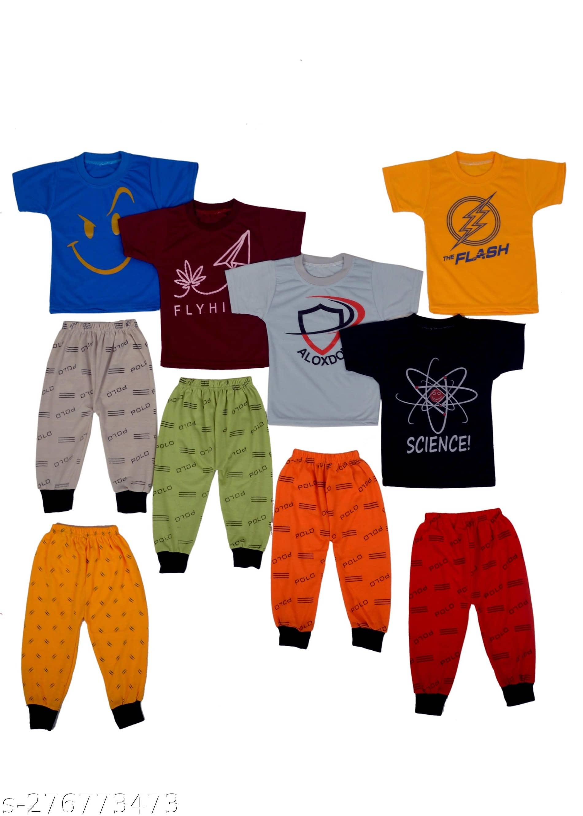 DIAMOND EXPORTER Pack of 5 Baby Boys Cotton Blend T-Shirt & Pants Set ( Multicolor )