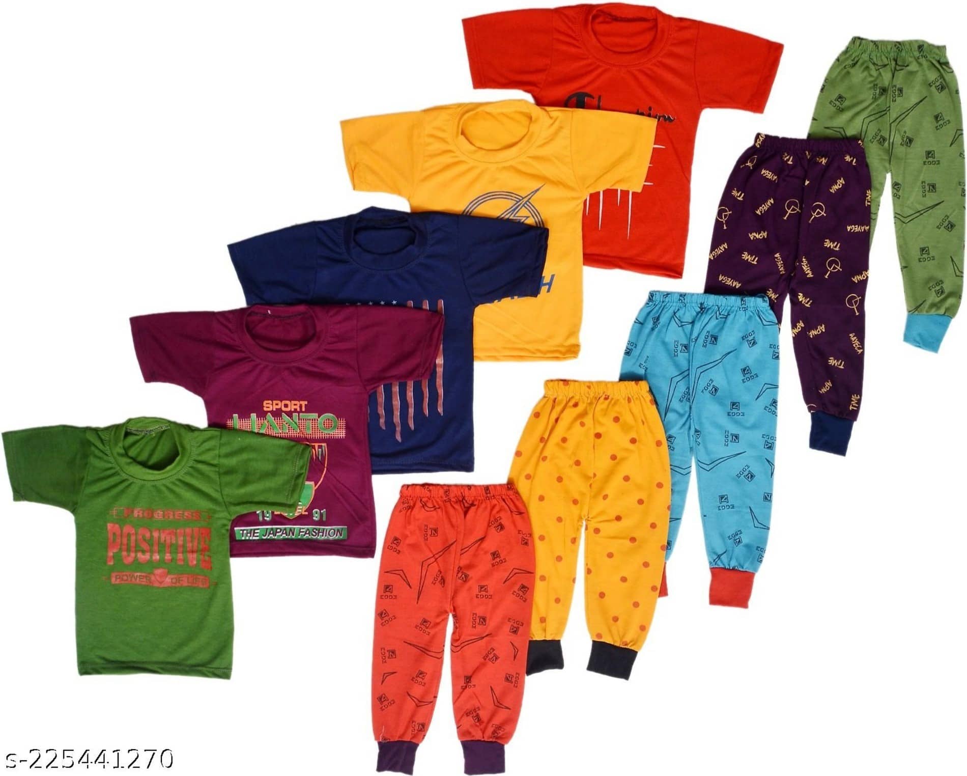 DIAMOND EXPORTER Pack of 5 Baby Boys Cotton Blend T-Shirt & Pants Set ( Multicolor )