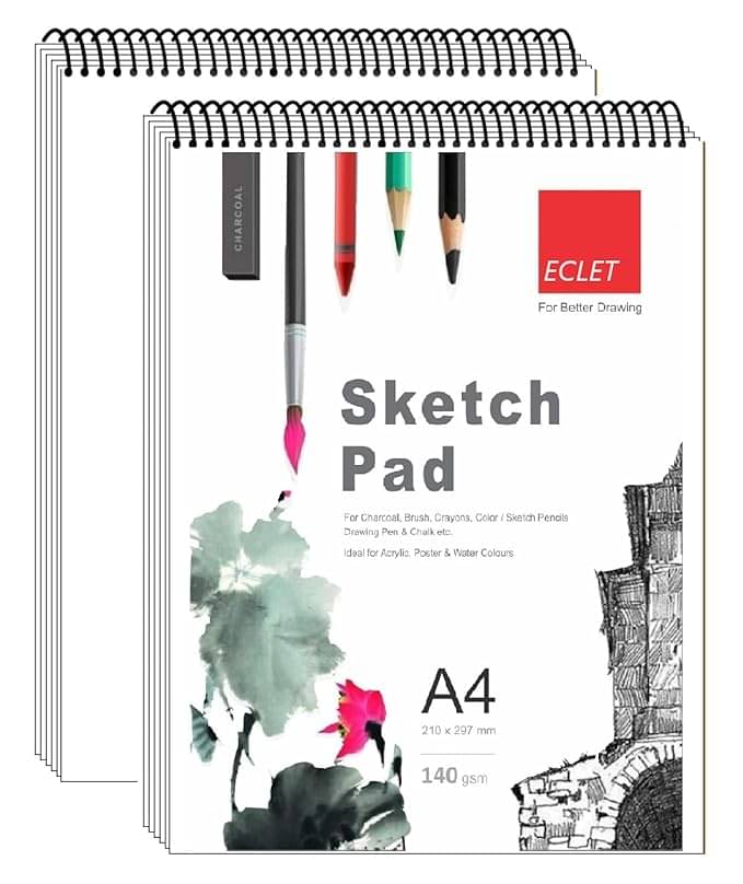     			Eclet A4 | 50 Sheets 140GSM | Durable Acid Free Drawing Paper | Top Spiral-Bound Sketchpad for Artists, Kids & Professionals for Marker Colored Pencil Charcoal Pastels set of 1