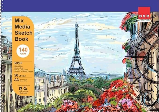     			Eclet 50 Sheet A3 Sketchbook Durable Acid Free Drawing Paper | Top Spiral-Bound Sketchpad for Artists, Kids & Professionals for Marker Colored Pencil Charcoal Pastels