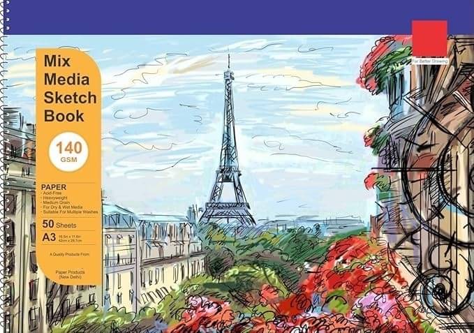 Freedy 50 Sheet A3 Sketchbook Pack of 1-140 GSM| Top Spiral-Bound Sketchpad for Artists | Sketching and Drawing Acid Free Paper, for Doodling for Professional & acadmic use(L) Freedy 50 Sheet A3 Sketchbook Pack of 1-140 GSM| Top Spiral-Bound Sketchpad for Artists | Sketching and Drawing Acid Free Paper, for Doodling for Professional & acadmic use(L)