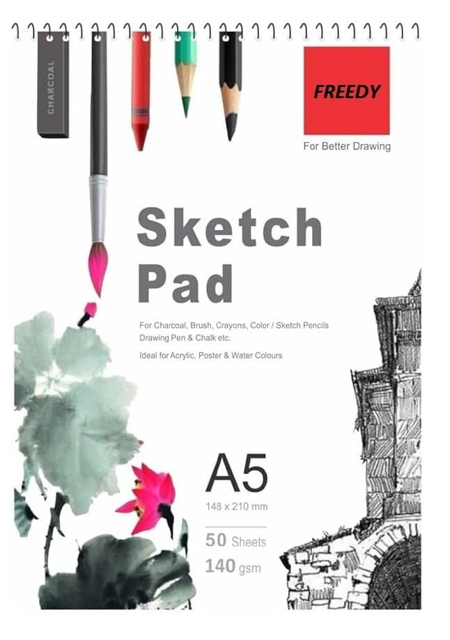     			Freedy 50 Sheet A5 Sketchbook Pack of 1-5.8 x 8.3 Inch 140 GSM| Top Spiral-Bound Sketchpad for Artists | Sketching and Drawing Acid Free Paper, for Doodling for Professional & acadmic use(A)