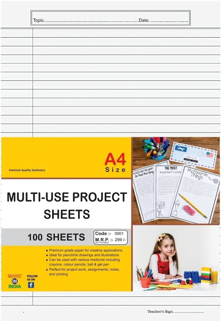     			Freedy A4 Size Both Side Ruled White Sheet (Pack of 100 sheets) for Project/Assignment/Practical/Homework(Bsr -100 white sheet )