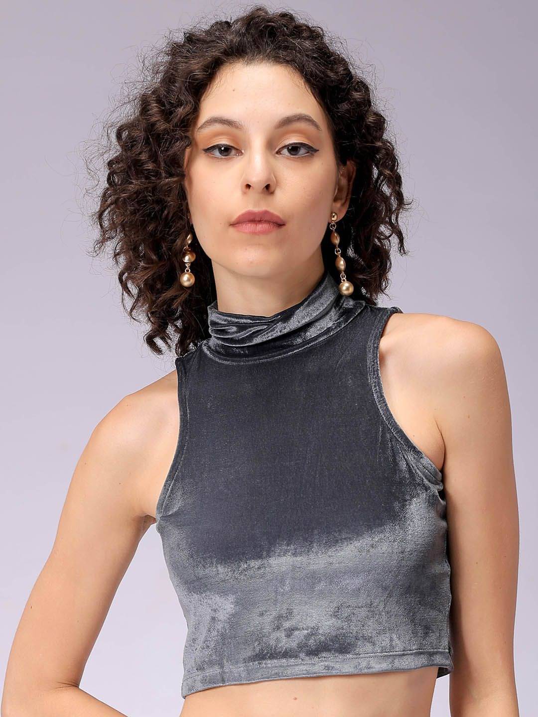 Freehand Women's Polyester Crop Top ( Dark Grey )     			Freehand Women's Polyester Crop Top ( Dark Grey )