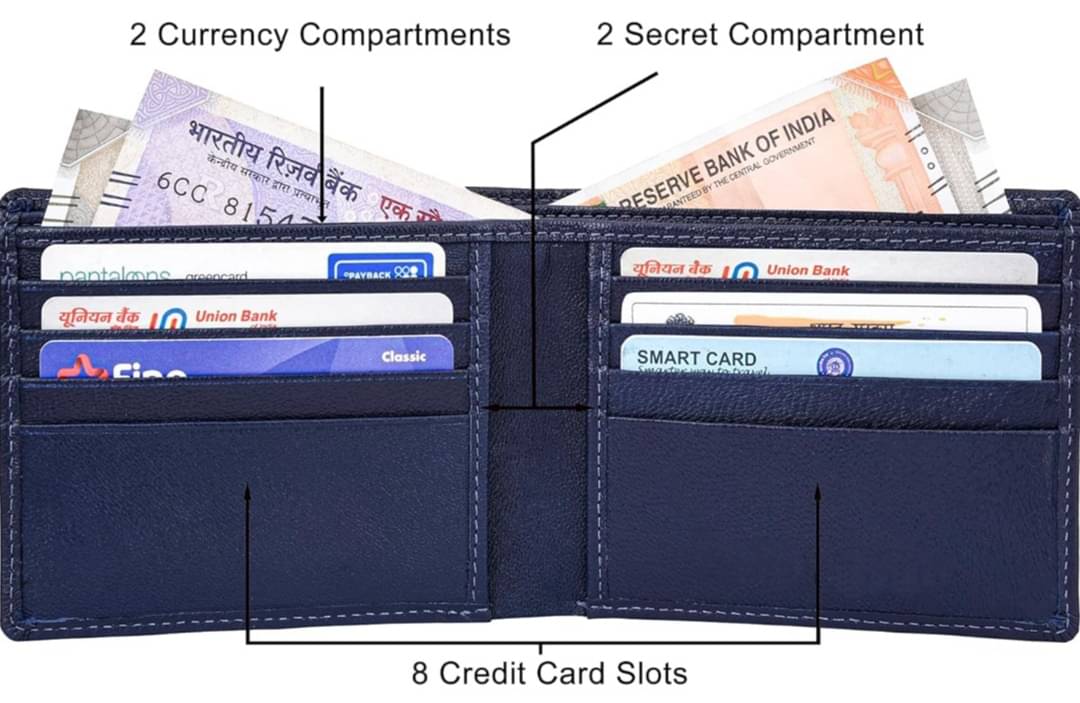     			HIDEFLIX Leather Solid Men's Regular Wallet With 8 Slots For Card ( Blue , Pack of 1 )