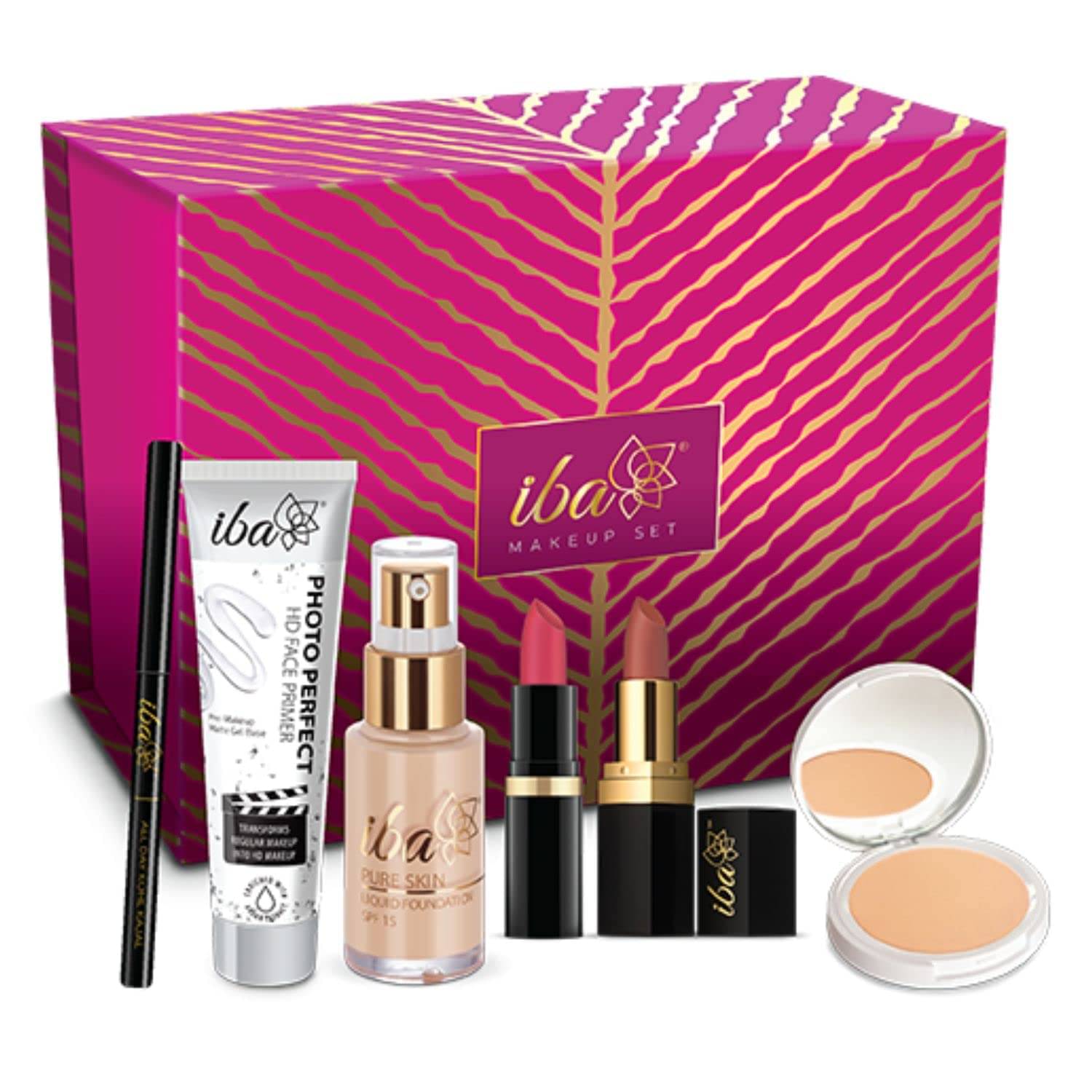     			Iba Makeup Gift Set for Women Set of Foundation, Compact, Primer, Lipsticks, Kajal, suitable for medium skin tone (Pack of 6)