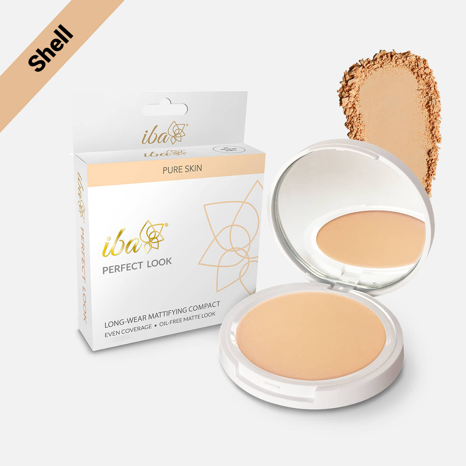 Iba Perfect Look Long Wear Mattifying Compact, Medium Shell, 9g , Oil Free Fresh Look , Matte Finish, (Pack of 1)