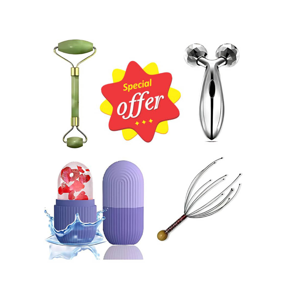    			Ice Roller For Face, Facial Massager Jade Roller & Gua Sha Tool Natural Stone For face, 3D Massager With Head massager Women Facial Hair For Men And Women