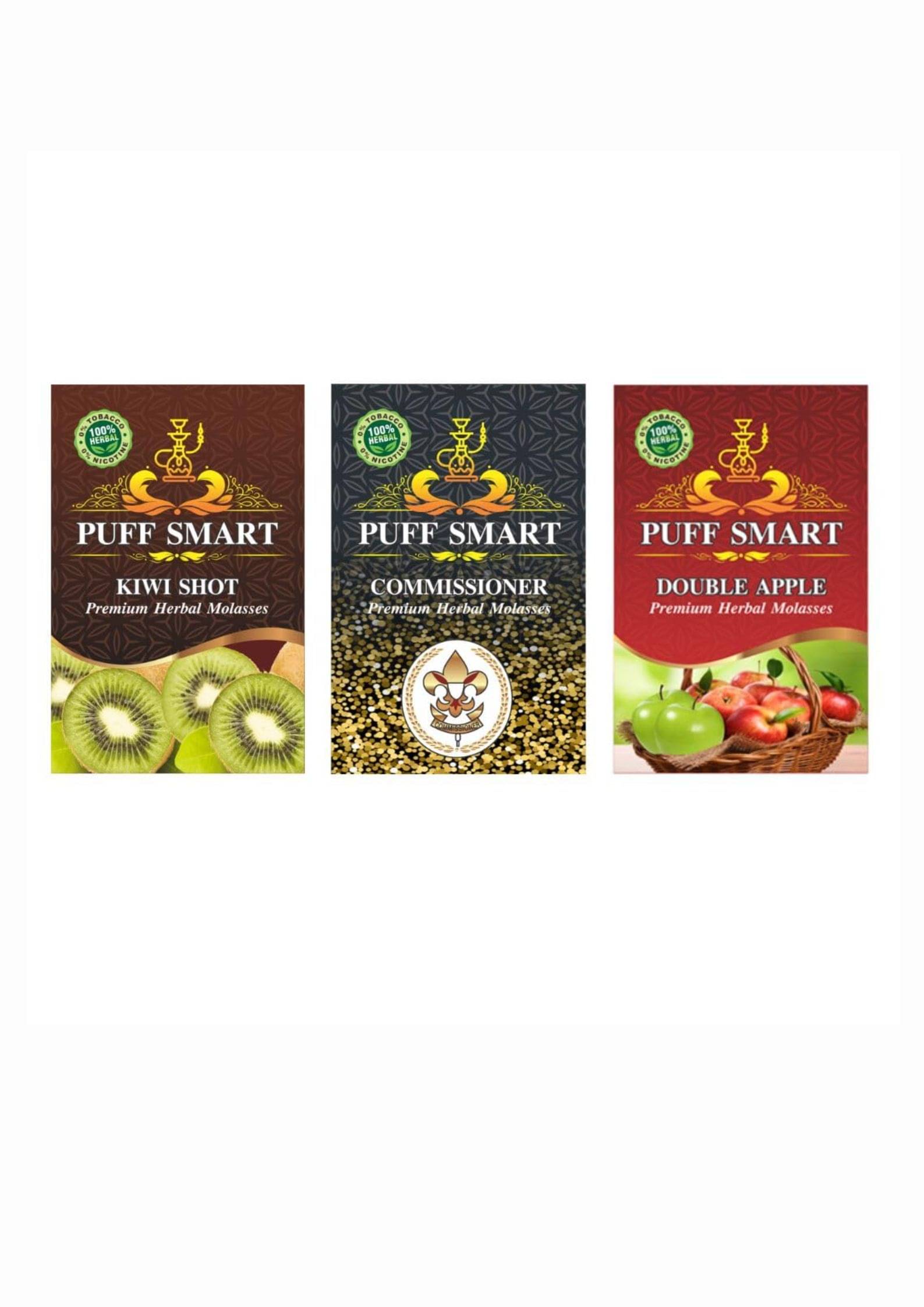 PUFF SMART Kiwi, Commissinor, Double Apple for Hookah Combo (Pack of 3) (100% Nicotine and Tobacco Free) PUFF SMART Kiwi, Commissinor, Double Apple for Hookah Combo (Pack of 3) (100% Nicotine and Tobacco Free)
