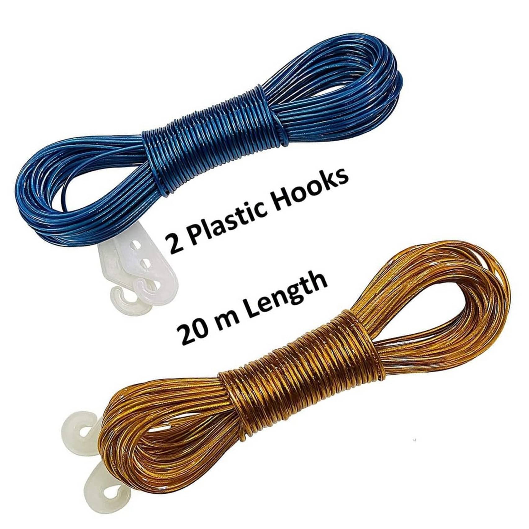     			(Pack of 2) PVC Coated Steel Wire Rope for Drying Clothes/Clothesline, Length 20 Meter with 2 Plastic Hooks