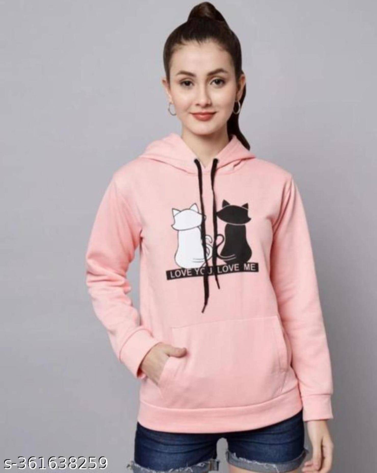     			REAL STYLE Women Fleece Hooded Sweatshirt For ( Pink )
