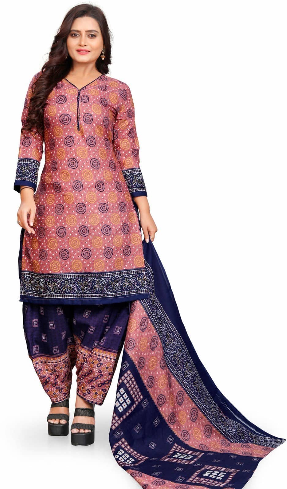 Rajnandini Unstitched Cotton Blend Printed Dress Material - Pink ( Pack of 1 ) - Unstitched Fabrics | Buy online on ZillyBuy