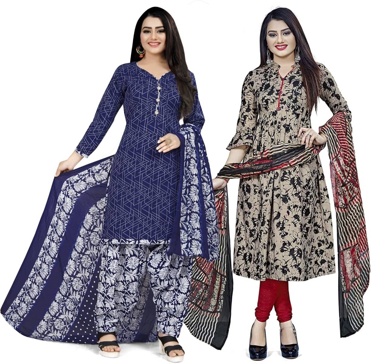     			Rajnandini Unstitched Cotton Blend Printed Dress Material - Multicolor ( Pack of 2 )