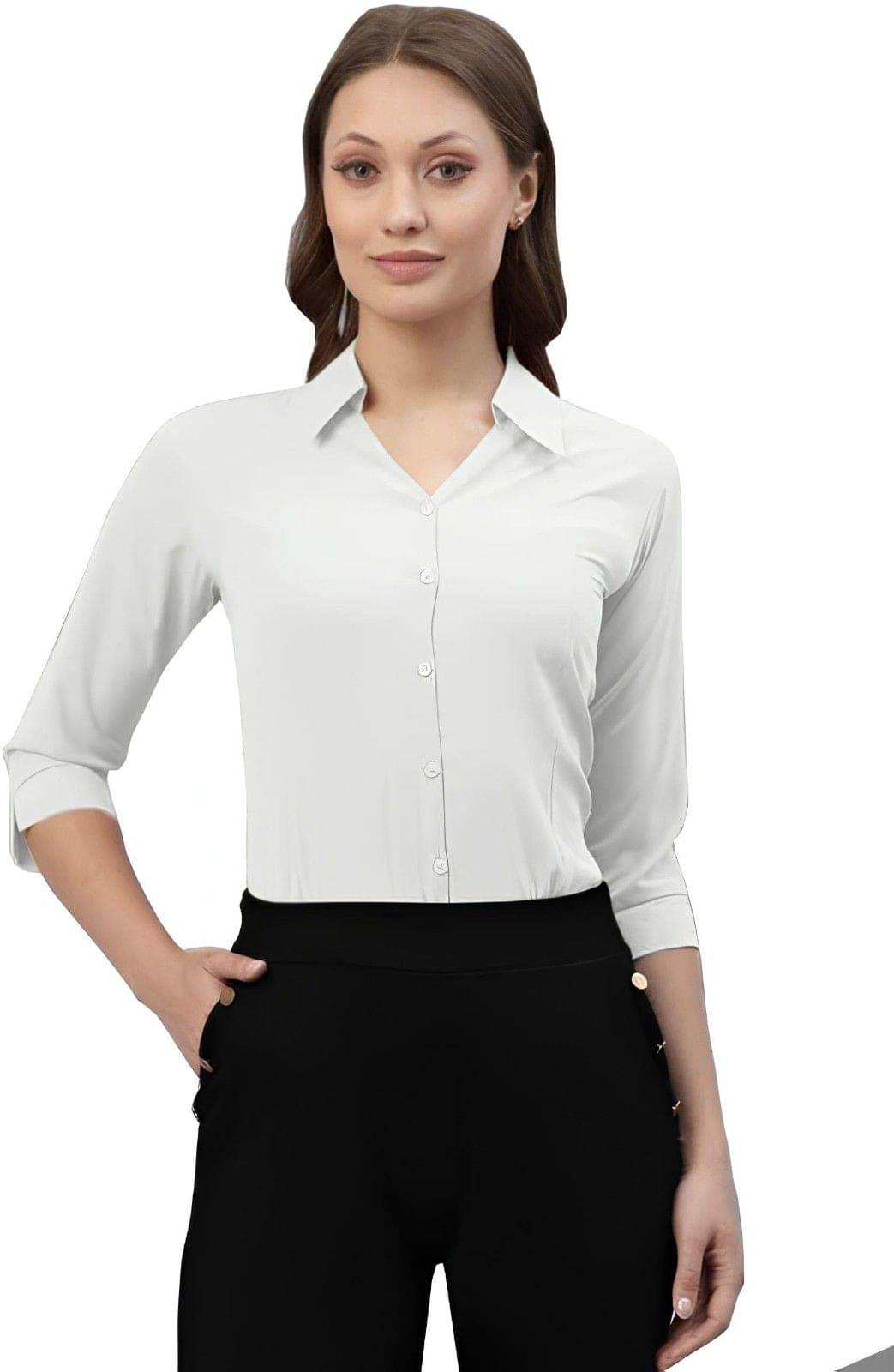 Reoutlook Women Solid Polyester Shirt ( White )     			Reoutlook Women Solid Polyester Shirt ( White )
