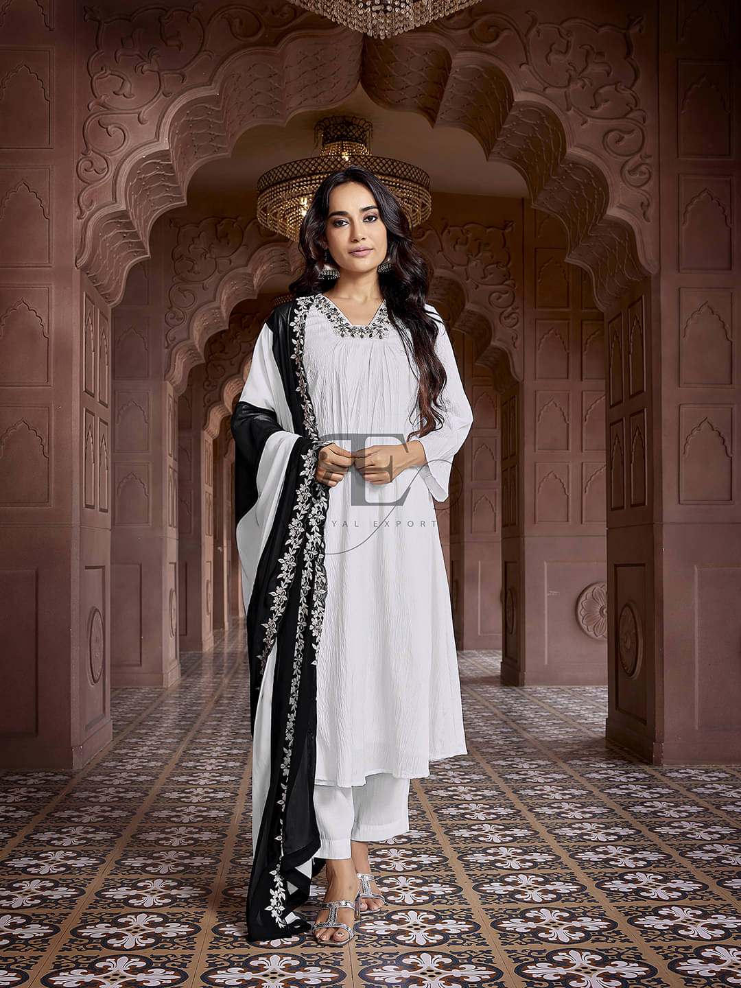 Royal Export Chanderi Embroidered Kurti With Pants Women's Stitched Salwar Suit - White ( Pack of 1 ) Royal Export Chanderi Embroidered Kurti With Pants Women's Stitched Salwar Suit - White ( Pack of 1 )