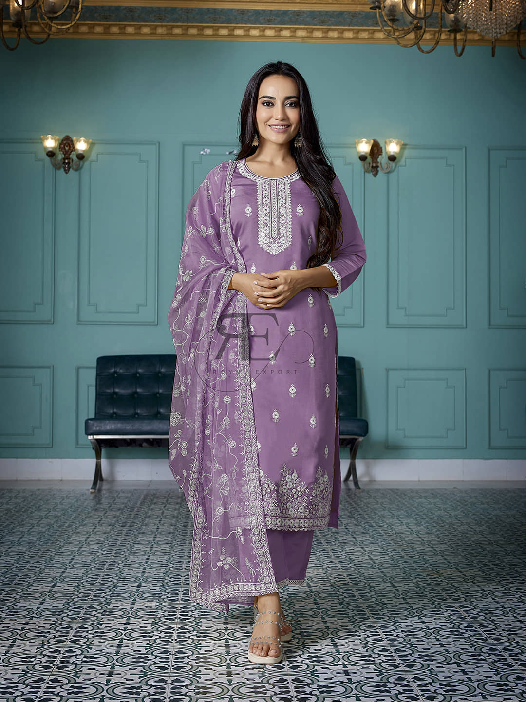 Royal Export Chanderi Embroidered Kurti With Pants Women's Stitched Salwar Suit - Yellow ( Pack of 1 )