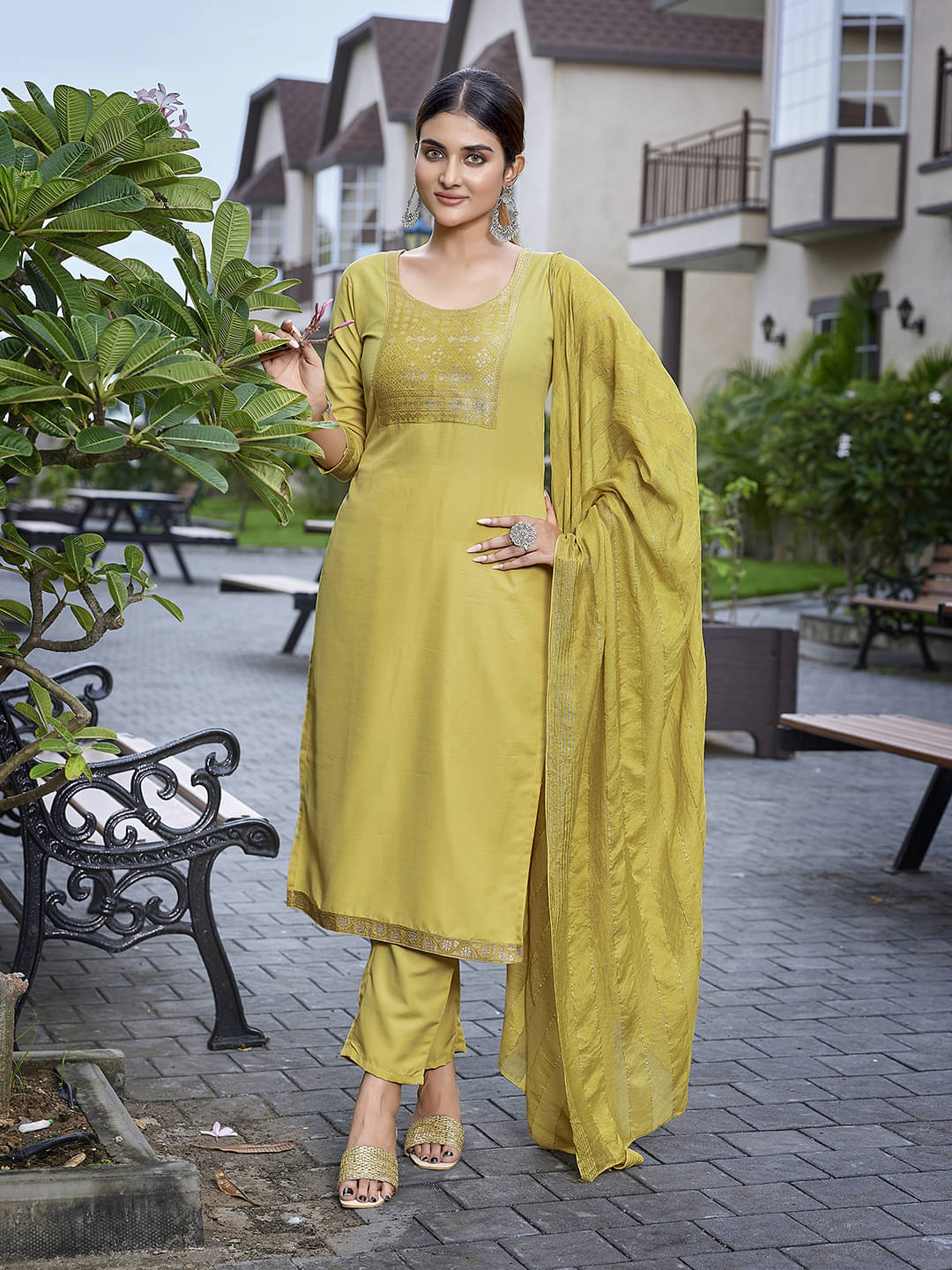Royal Export Cotton Blend Embroidered Kurti With Pants Women's Stitched Salwar Suit - Yellow ( Pack of 1 ) Royal Export Cotton Blend Embroidered Kurti With Pants Women's Stitched Salwar Suit - Yellow ( Pack of 1 )