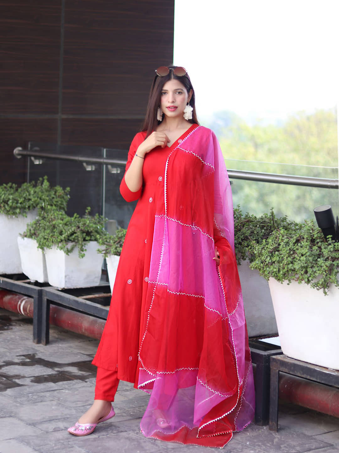 Royal Export Viscose Embroidered Kurti With Pants Women's Stitched Salwar Suit - Red ( Pack of 1 )