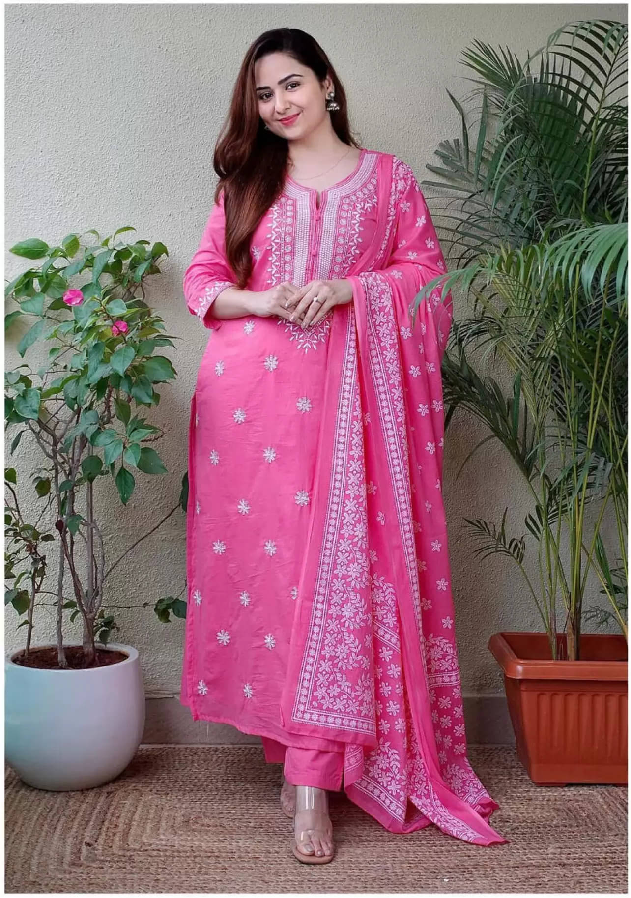     			Royal Export Viscose Embroidered Kurti With Pants Women's Stitched Salwar Suit - Pink ( Pack of 1 )