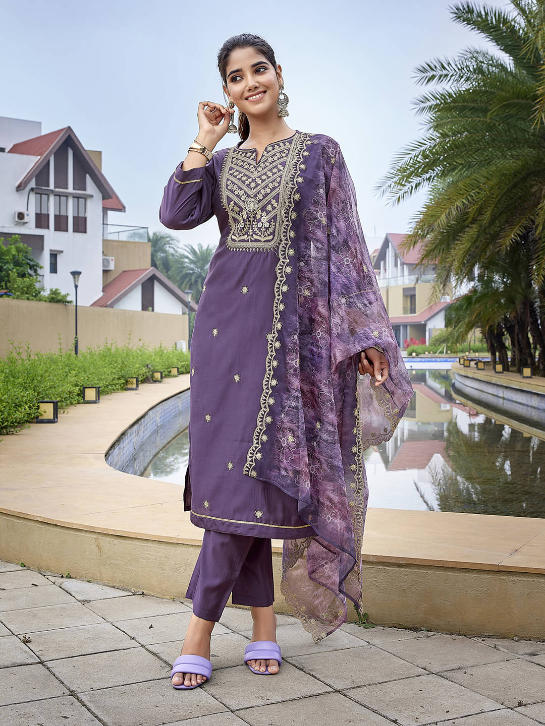 Royal Export Viscose Embroidered Kurti With Pants Women's Stitched Salwar Suit - Purple ( Pack of 1 ) Royal Export Viscose Embroidered Kurti With Pants Women's Stitched Salwar Suit - Purple ( Pack of 1 )