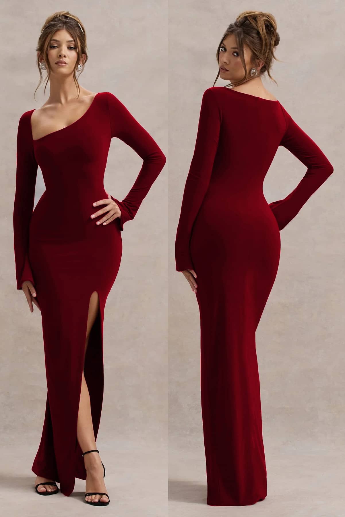 Traquila Women Lycra Solid Side Slit Dress ( Maroon )