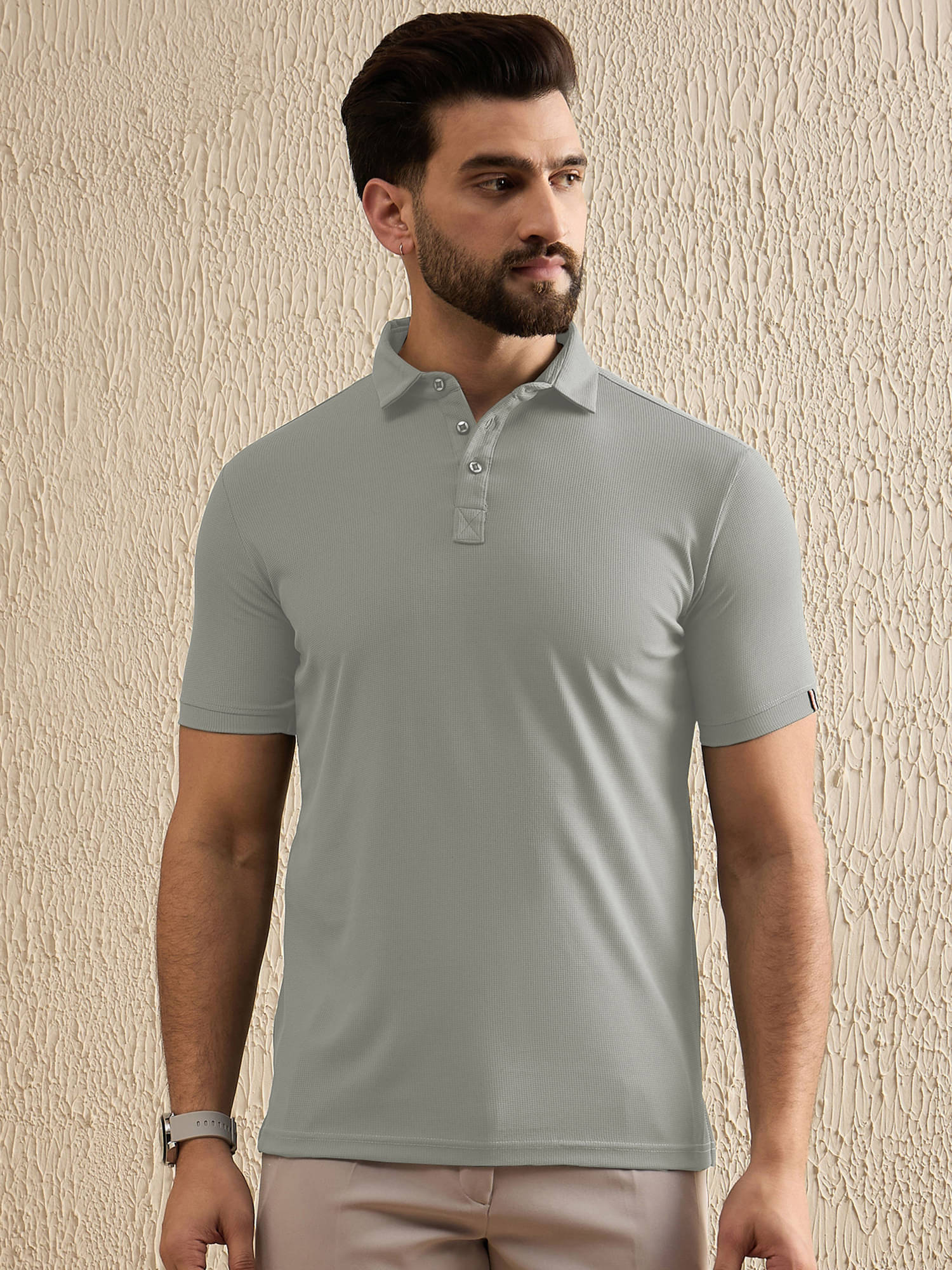     			Uth Republic Pack of 1 Cotton Blend Regular Fit Solid Half Sleeves Men's Polo T Shirt ( Light Grey )