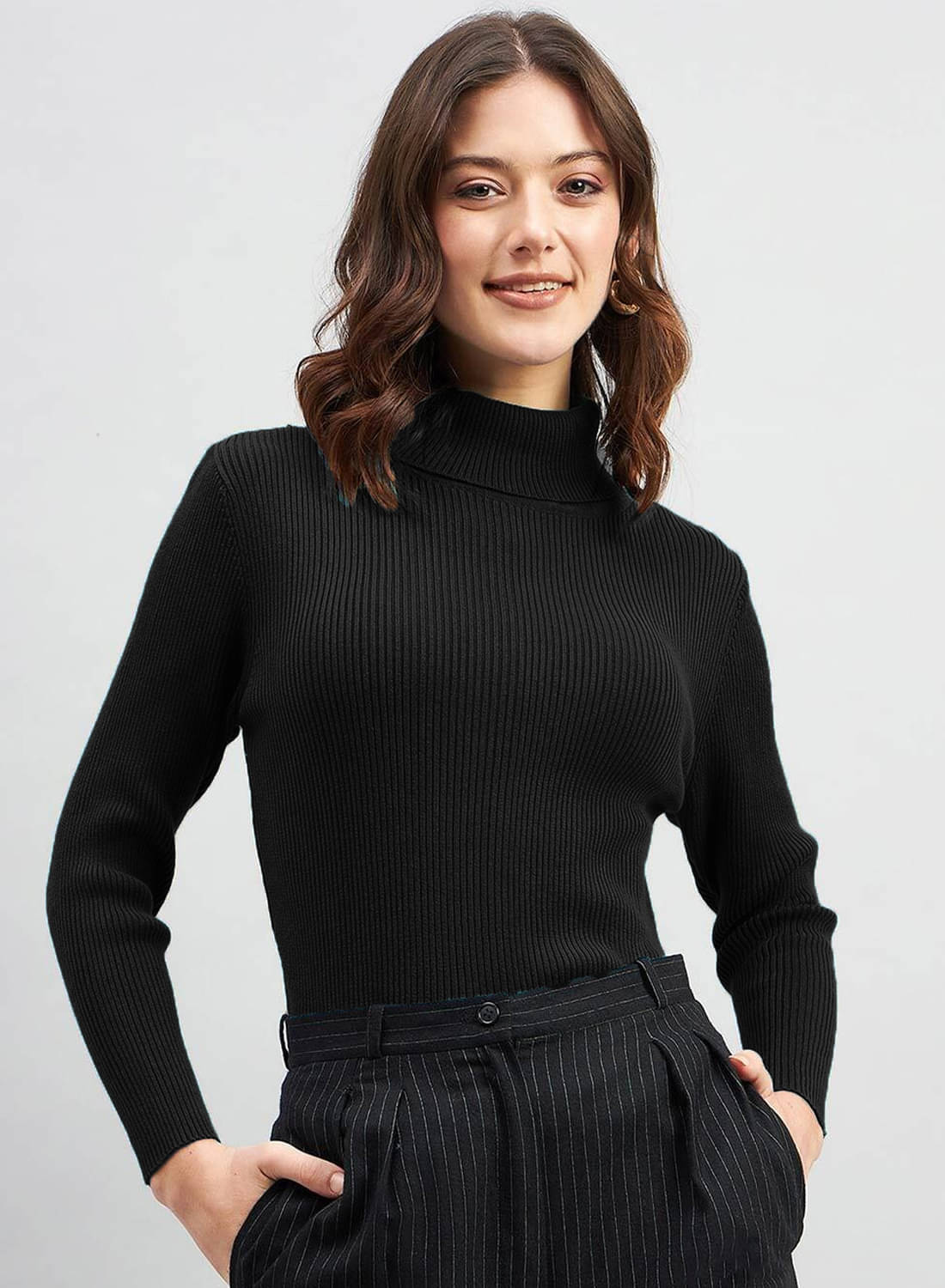 clafoutis Women Lycra Solid Slim Fit High Neck T-Shirt ( Black ) clafoutis Women Lycra Solid Slim Fit High Neck T-Shirt ( Black )