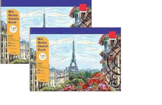 freedy 50 Sheet A3 Sketchbook Pack of 2-140 GSM| Top Spiral-Bound Sketchpad for Artists | Sketching and Drawing Acid Free Paper, for Doodling for Professional & acadmic use(L) freedy 50 Sheet A3 Sketchbook Pack of 2-140 GSM| Top Spiral-Bound Sketchpad for Artists | Sketching and Drawing Acid Free Paper, for Doodling for Professional & acadmic use(L)