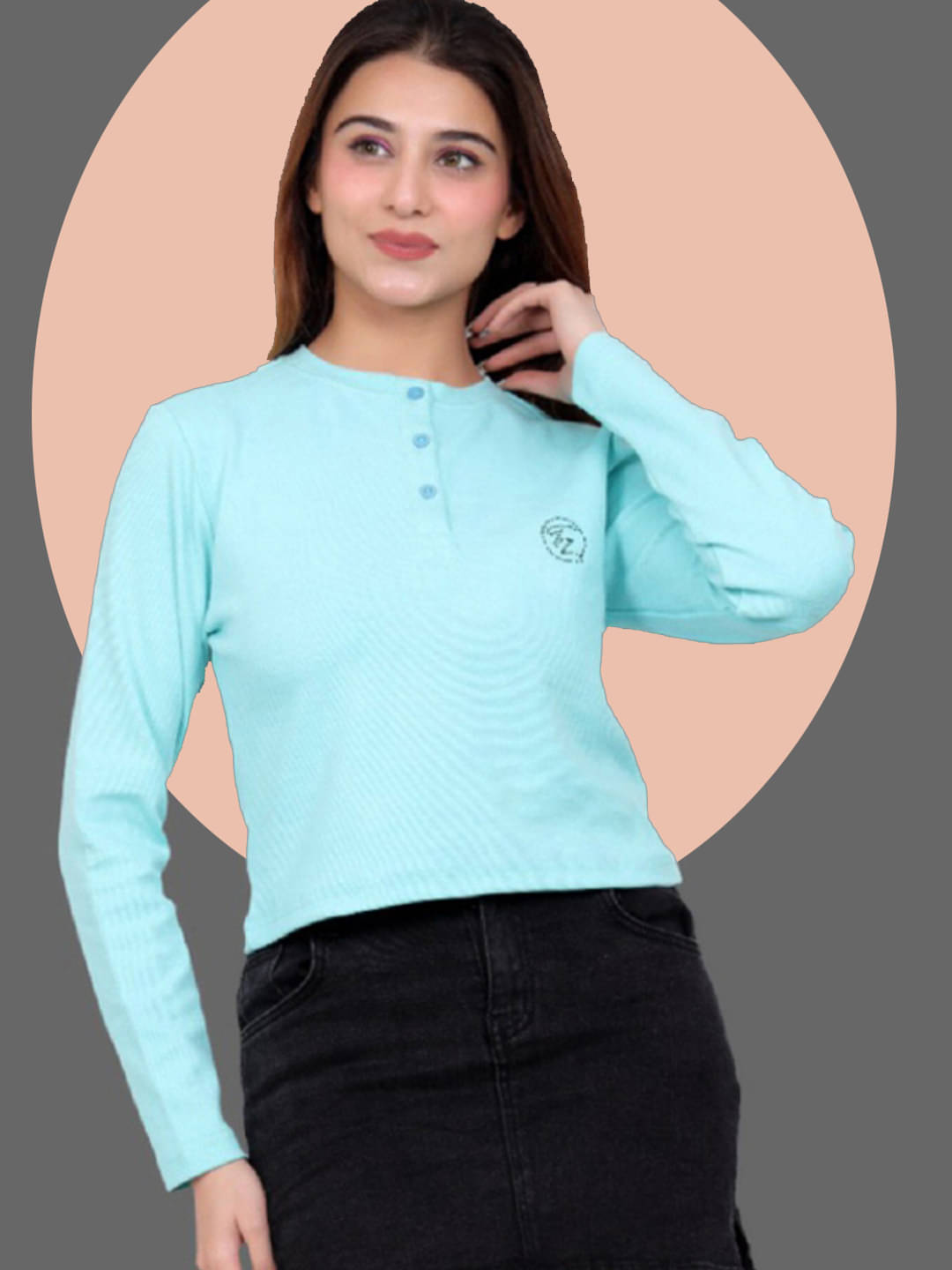 BELLAFINO Women's Cotton Blend Regular Top ( Aqua Blue )     			BELLAFINO Women's Cotton Blend Regular Top ( Aqua Blue )