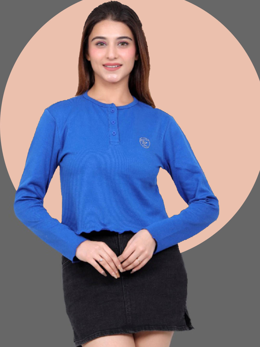 BELLAFINO Women's Cotton Blend Regular Top ( Blue )     			BELLAFINO Women's Cotton Blend Regular Top ( Blue )
