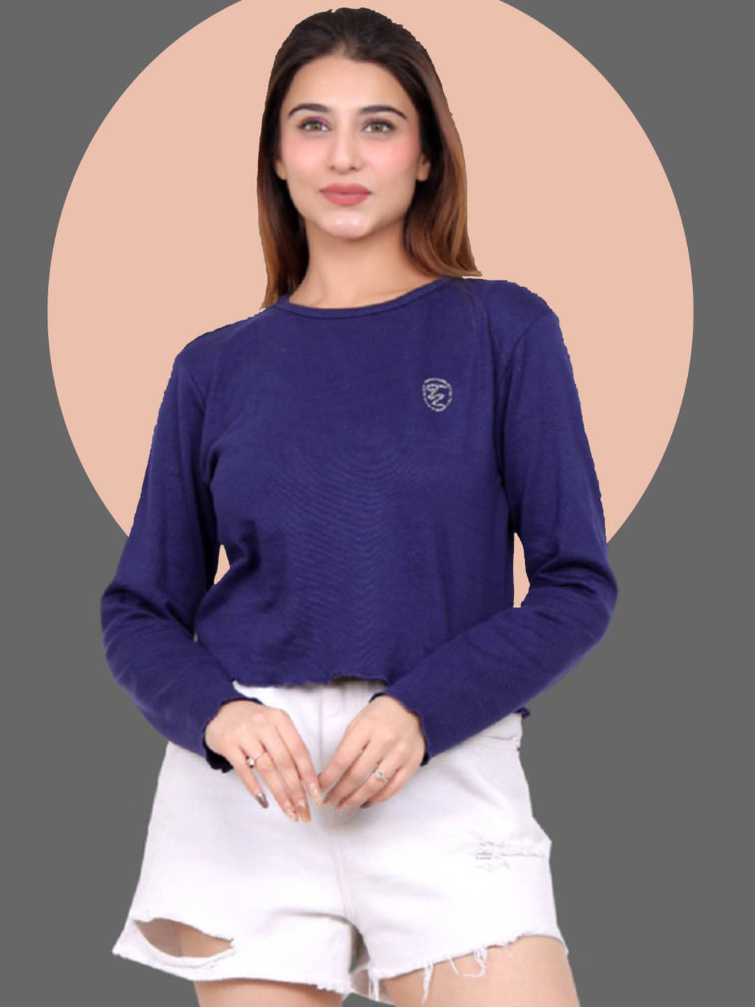     			BELLAFINO Women's Cotton Blend Regular Top ( Navy Blue )