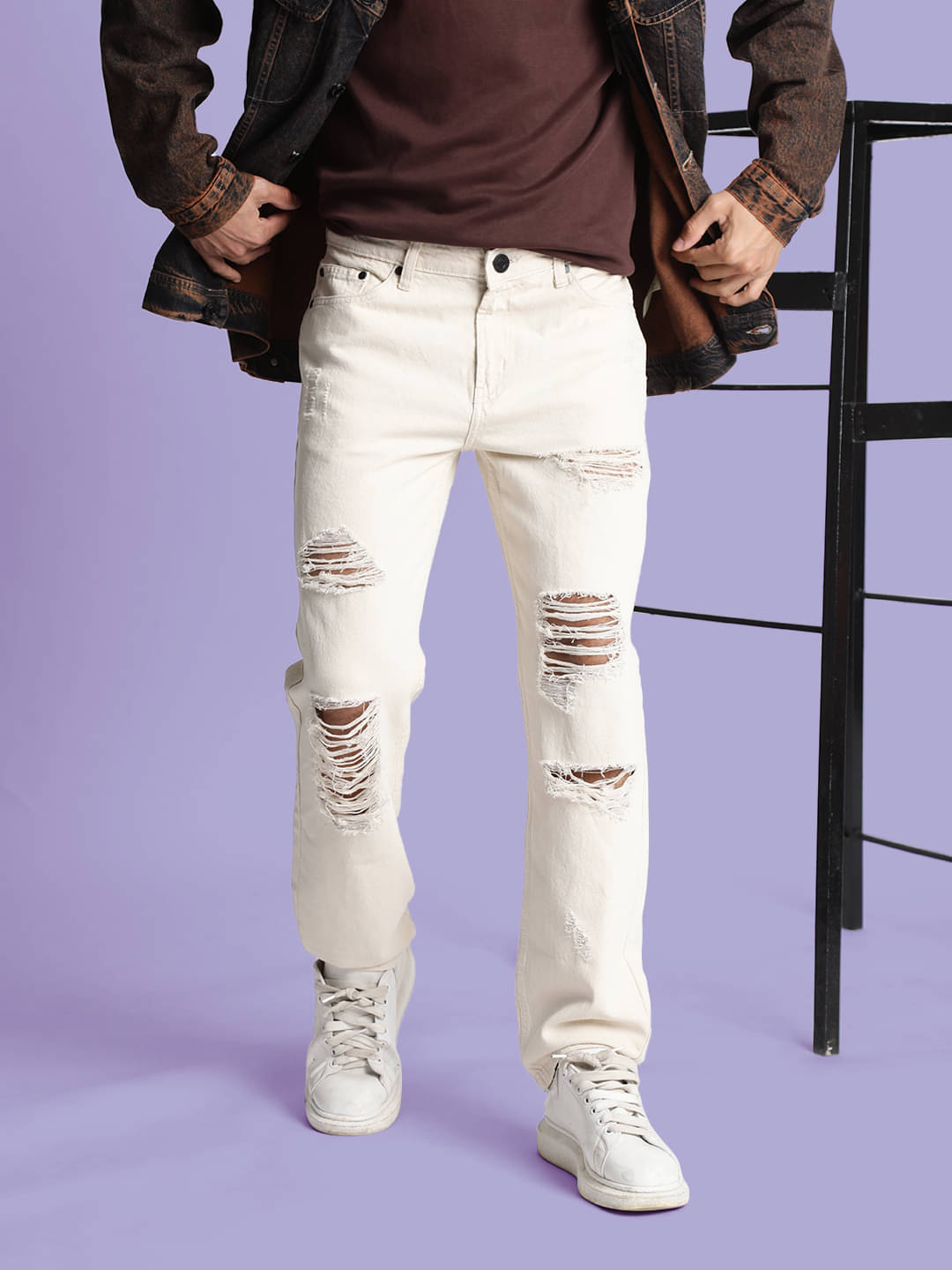     			Bene Kleed Relaxed Distressed Men's Jeans - Beige ( Pack of 1 )