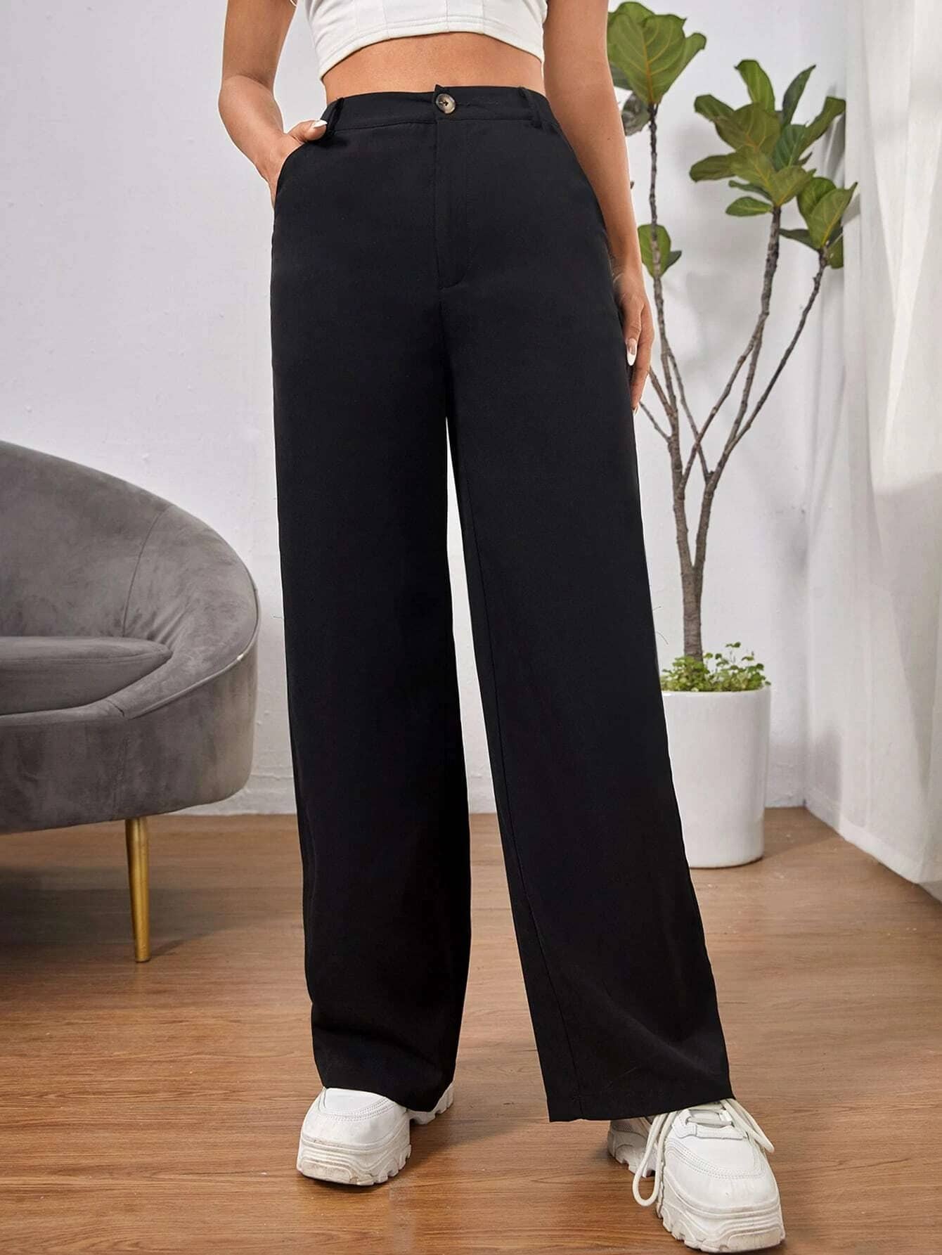 Broadstar Pack of 1 Polyester Straight Women's Casual Pants ( Black ) - Trousers | Buy online on ZillyBuy