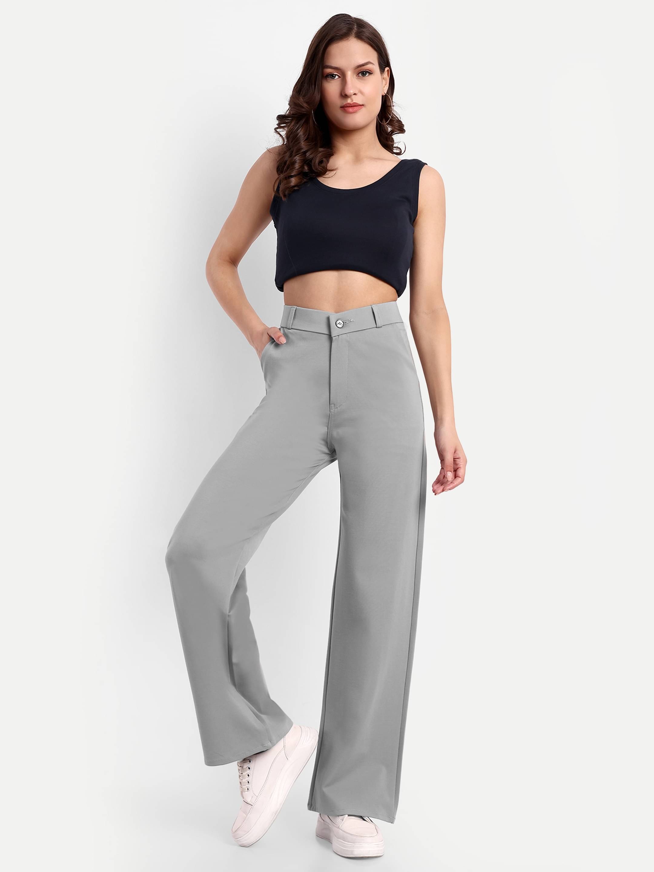     			Broadstar Pack of 1 Polyester Straight Women's Casual Pants ( Light Grey )