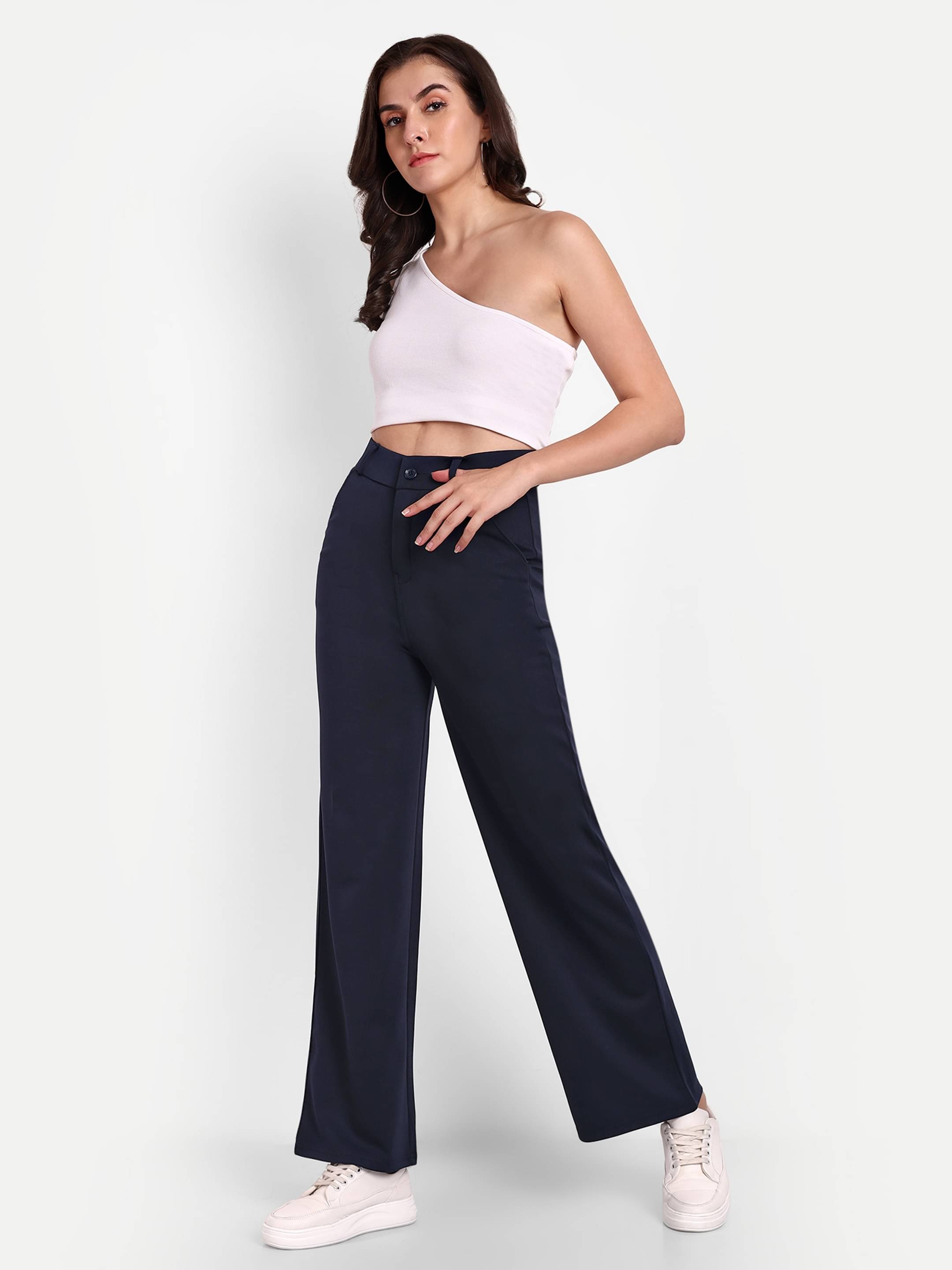     			Broadstar Pack of 1 Polyester Straight Women's Casual Pants ( Navy )