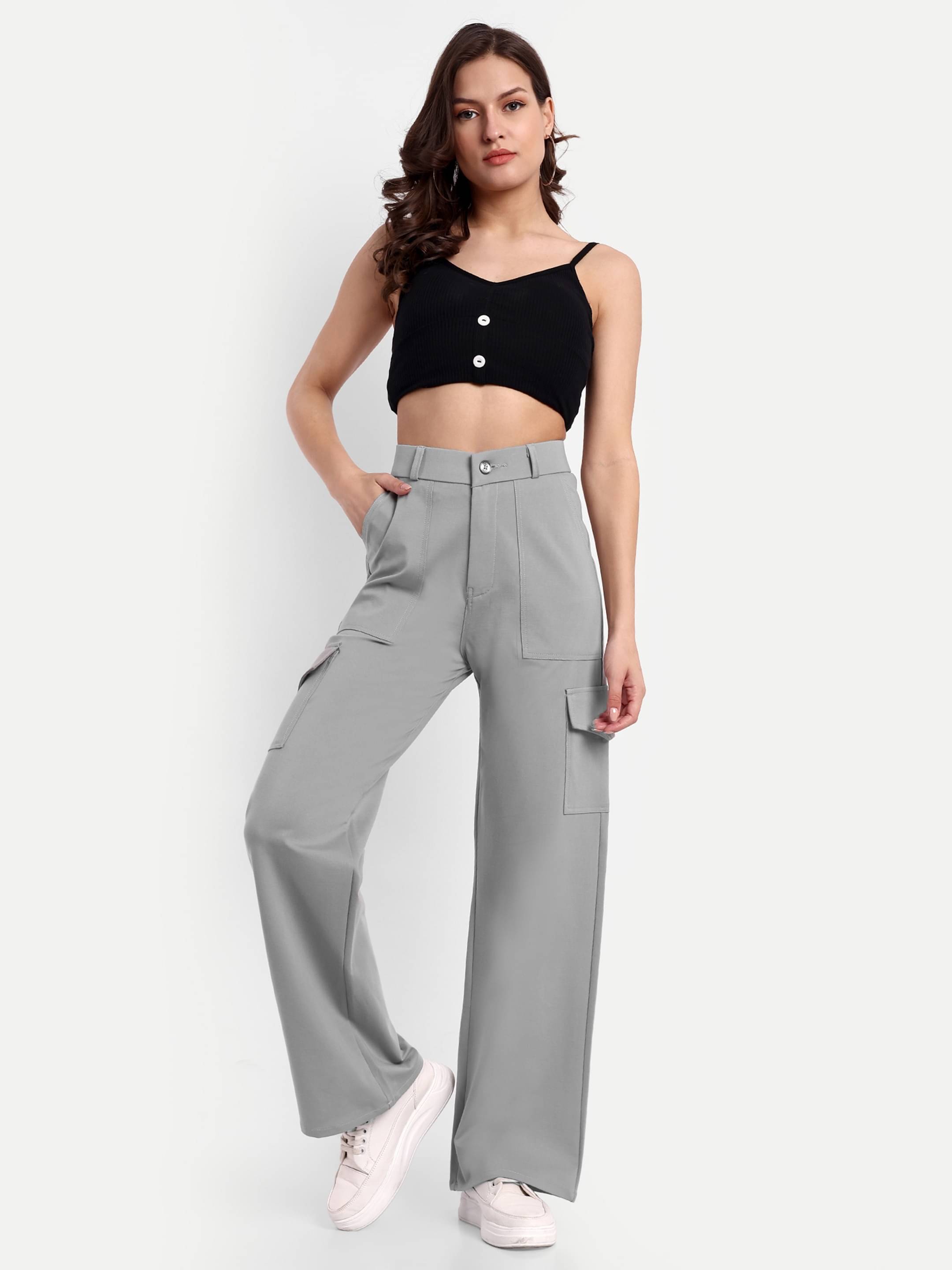     			Broadstar Pack of 1 Rayon Straight Women's Cargo Pants ( Light Grey )