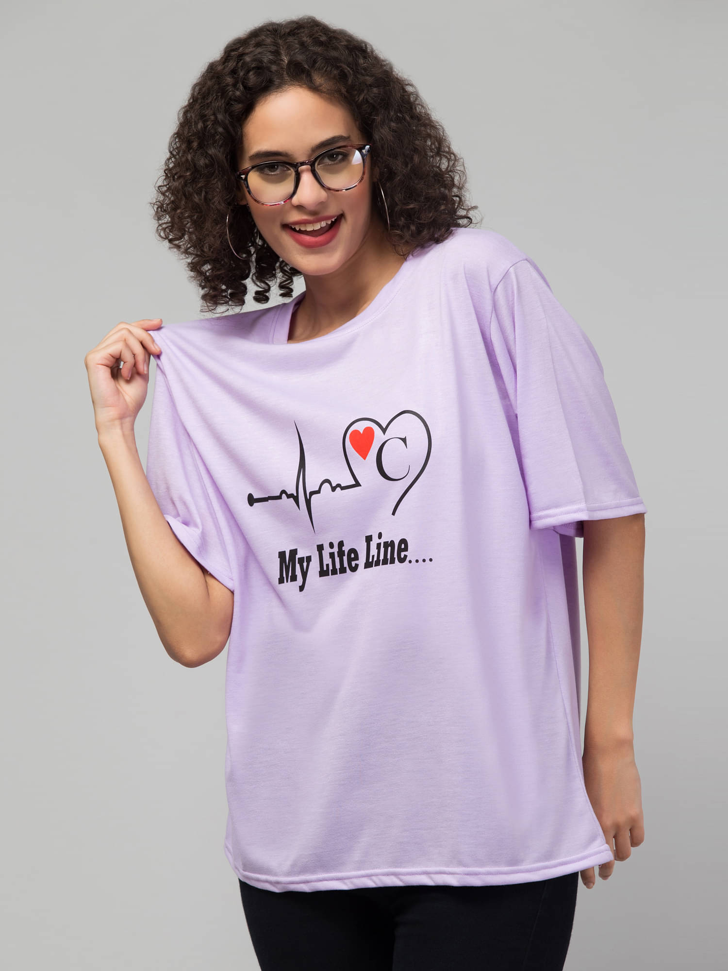 Culpi Women Cotton Blend Printed Oversized Fit Round Neck T-Shirt ( Purple ) Culpi Women Cotton Blend Printed Oversized Fit Round Neck T-Shirt ( Purple )