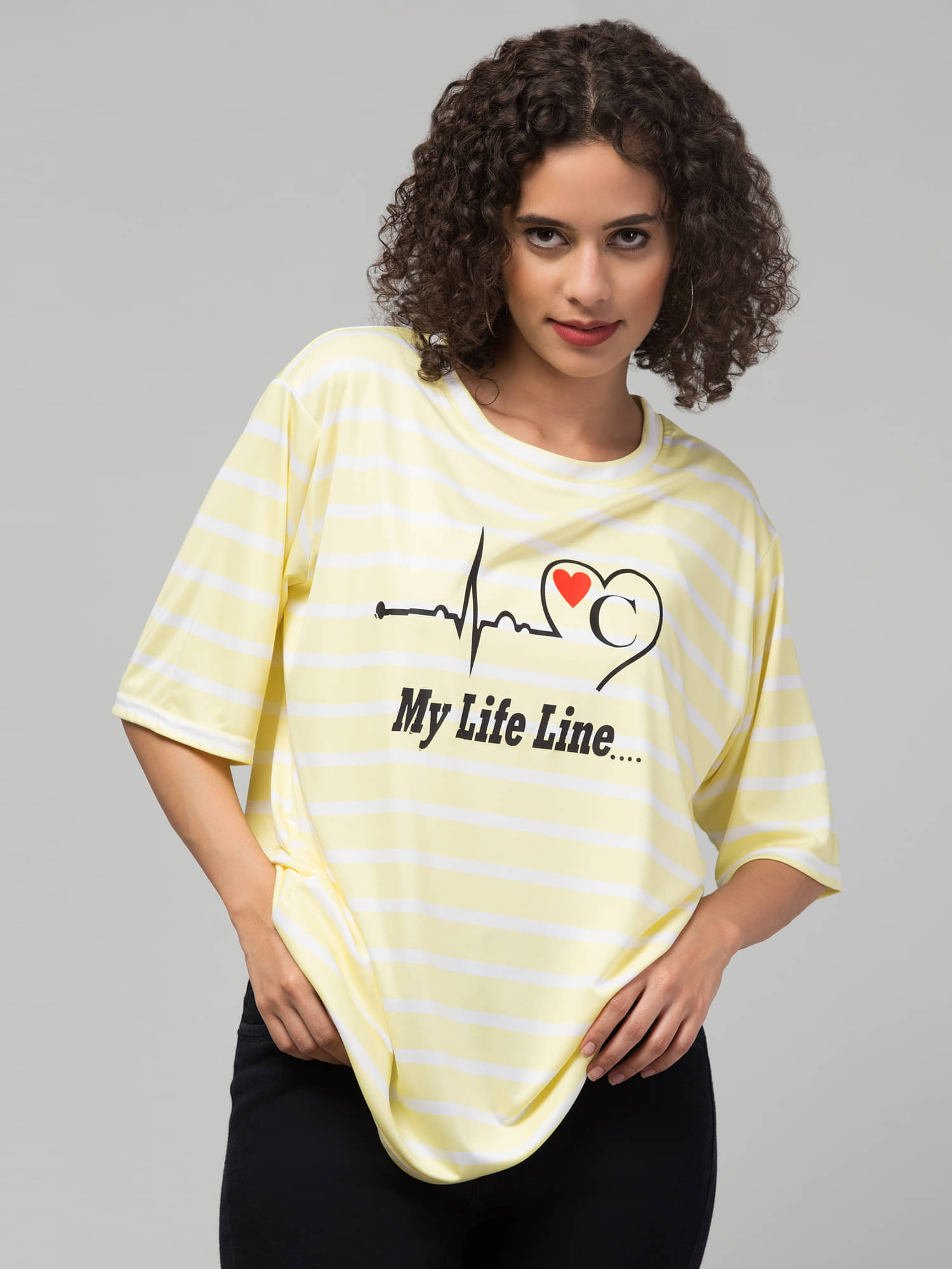 Culpi Women Cotton Blend Printed Oversized Fit Round Neck T-Shirt ( Yellow ) Culpi Women Cotton Blend Printed Oversized Fit Round Neck T-Shirt ( Yellow )