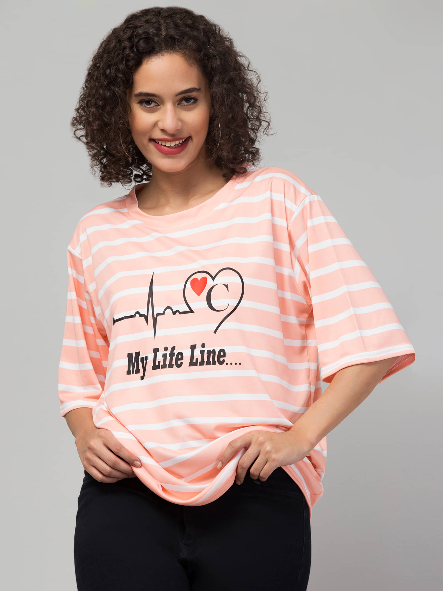     			Culpi Women Cotton Blend Printed Oversized Fit Round Neck T-Shirt ( Pink )