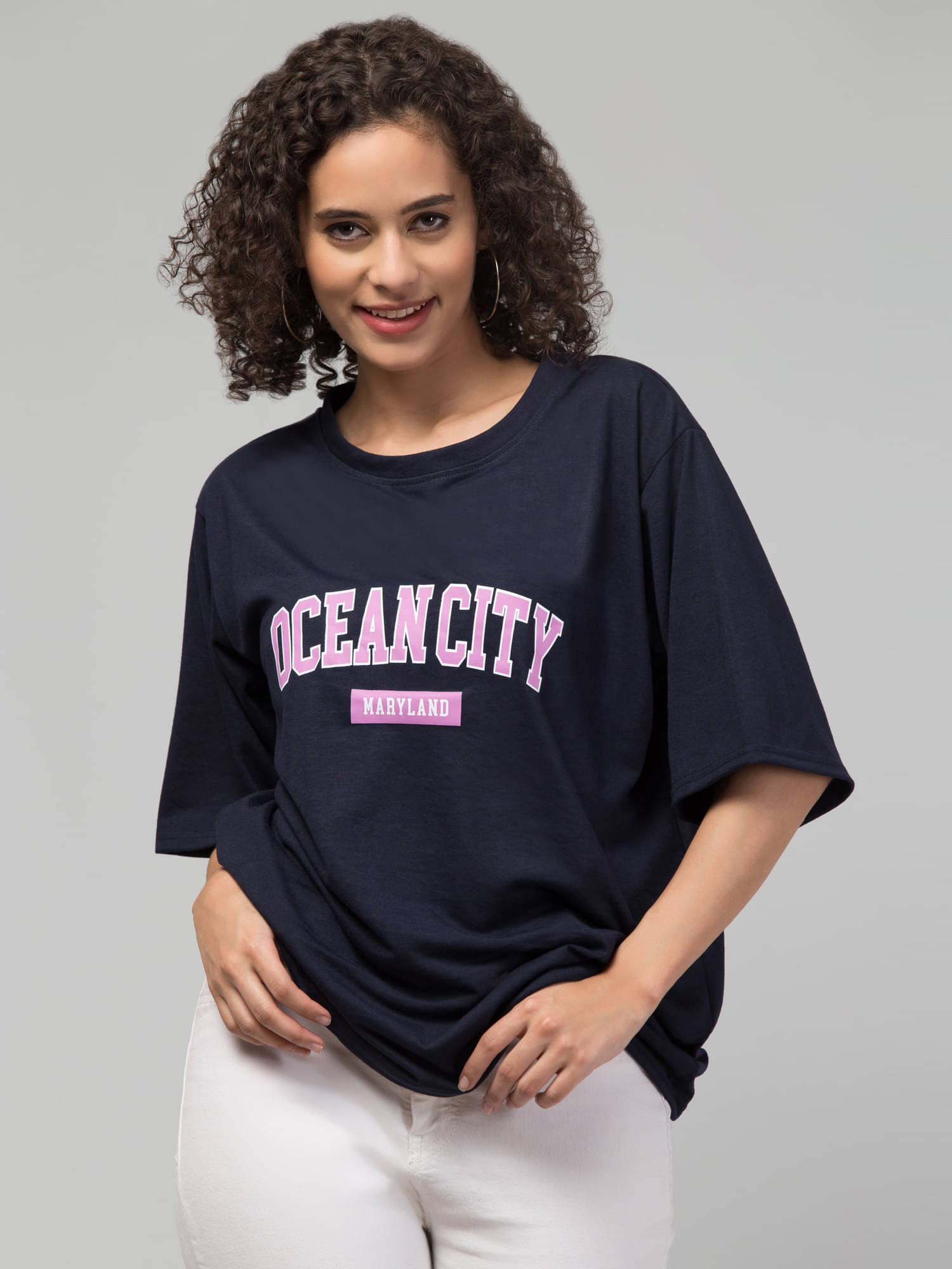Culpi Women Cotton Blend Self Design Oversized Fit Round Neck T-Shirt ( Navy Blue ) Culpi Women Cotton Blend Self Design Oversized Fit Round Neck T-Shirt ( Navy Blue )