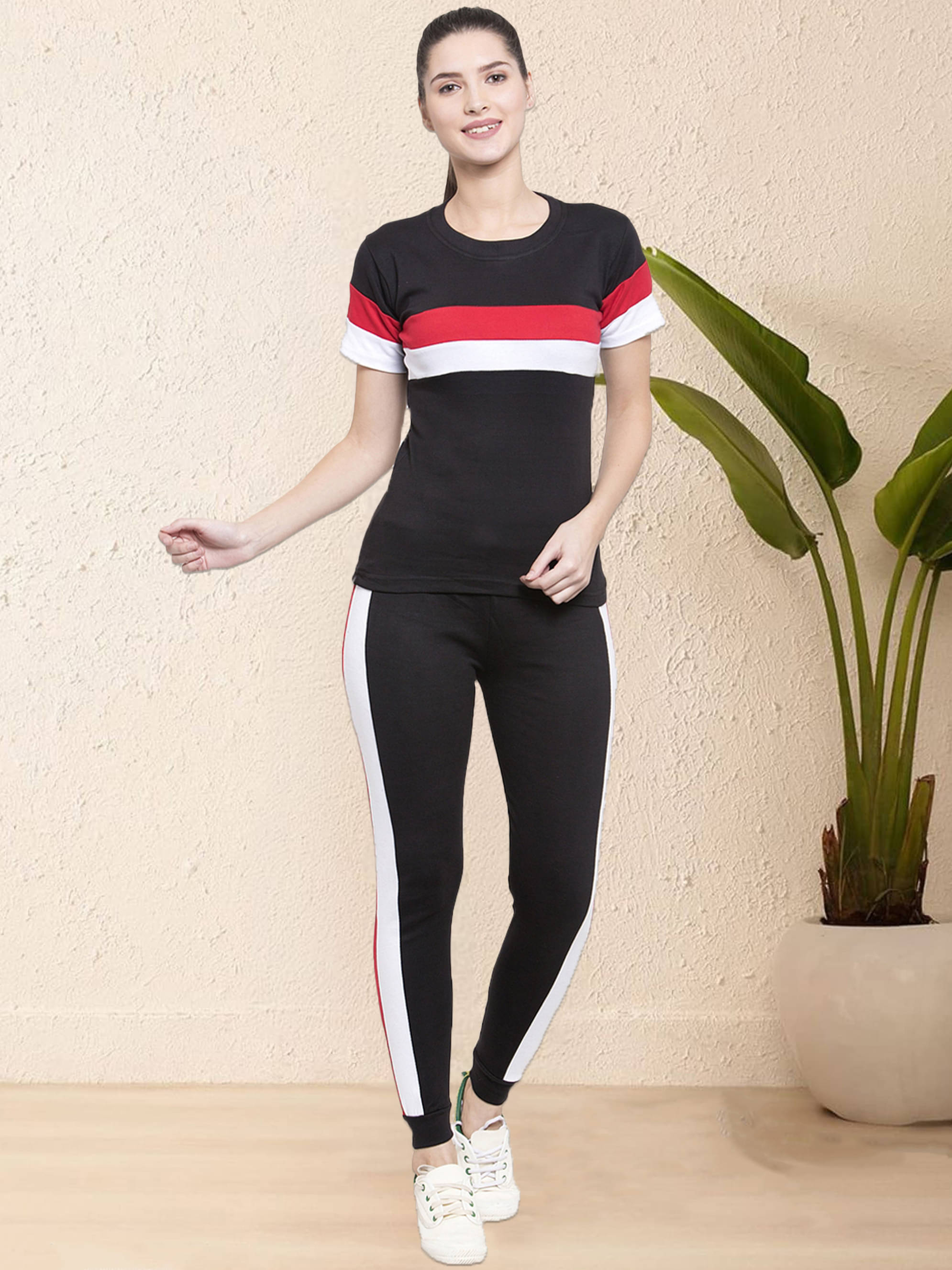     			DTR FASHION Black Cotton Blend Striped Tracksuit - Pack of 1