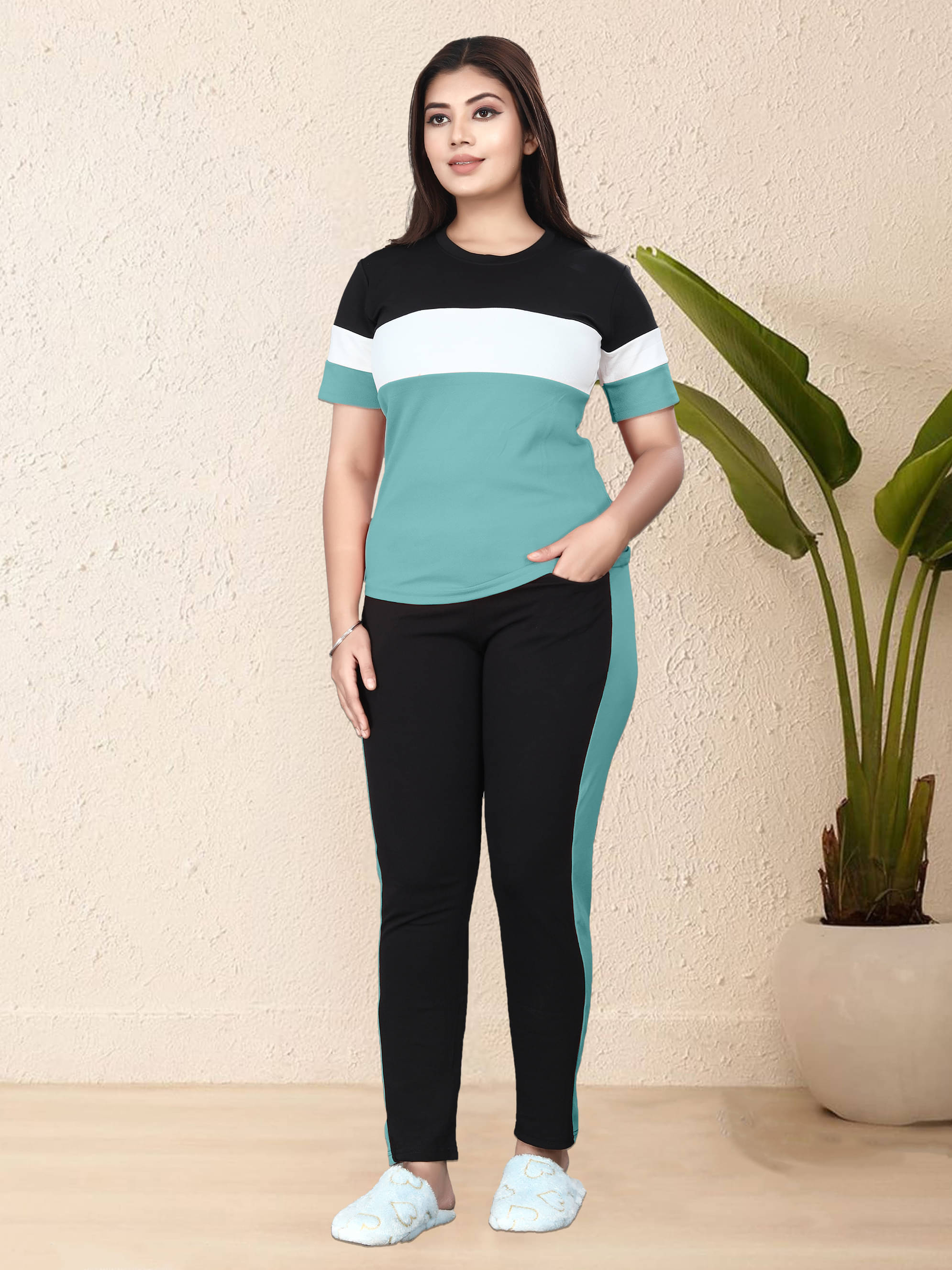     			DTR FASHION Blue Cotton Blend Striped Tracksuit - Pack of 1