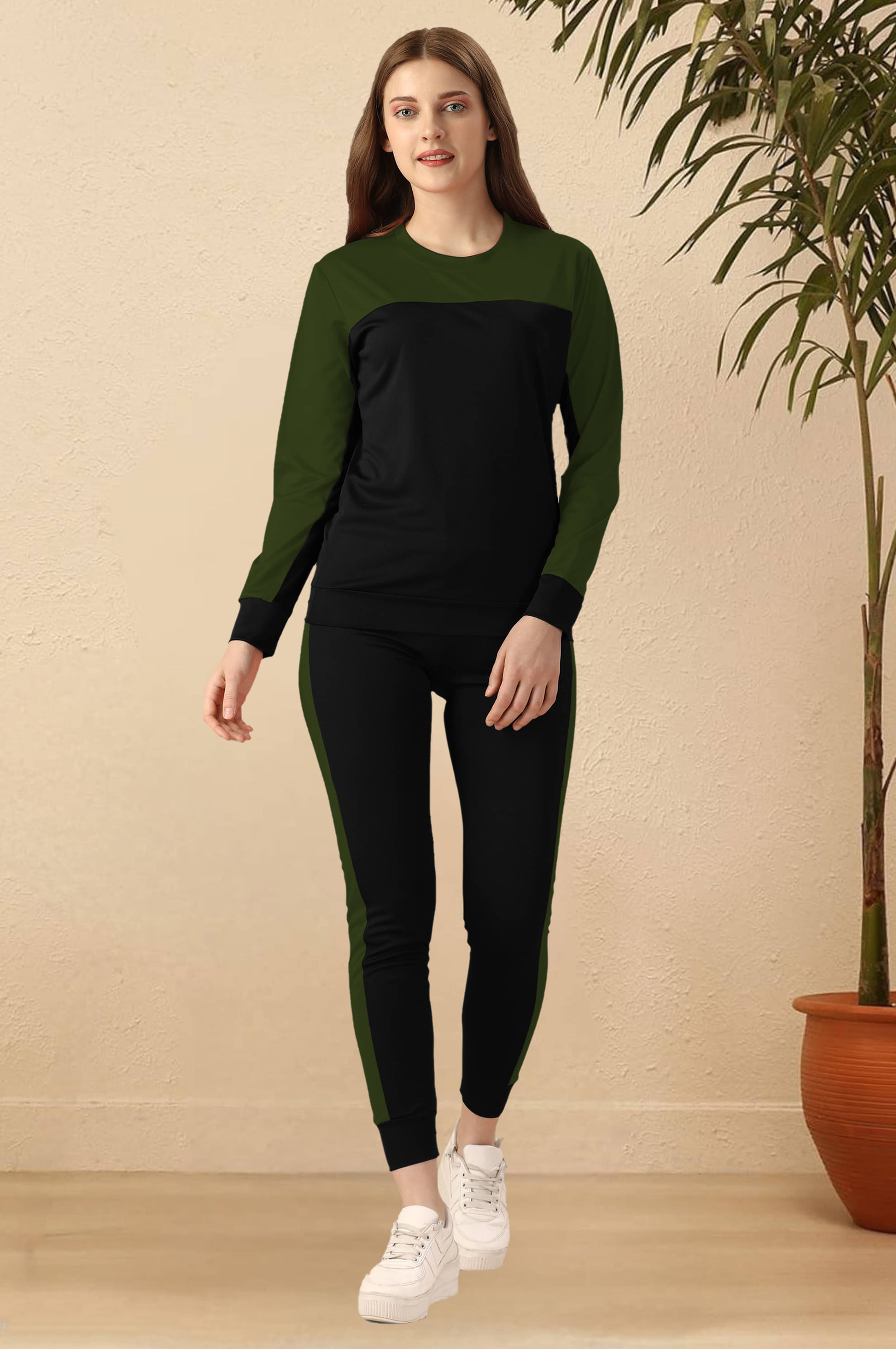     			DTR FASHION Green Cotton Blend Striped Tracksuit - Pack of 1