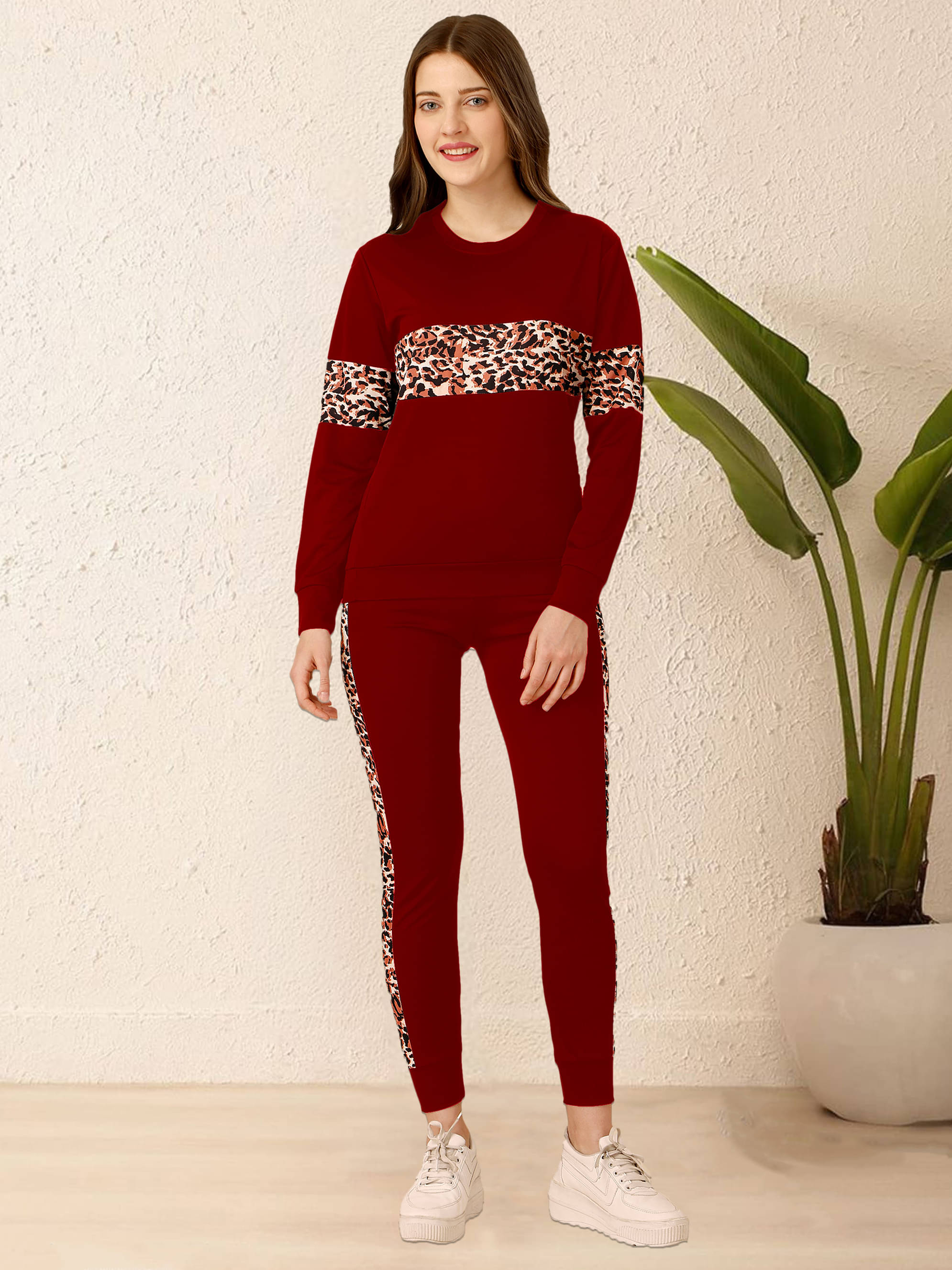     			DTR FASHION Maroon Cotton Blend Striped Tracksuit - Pack of 1