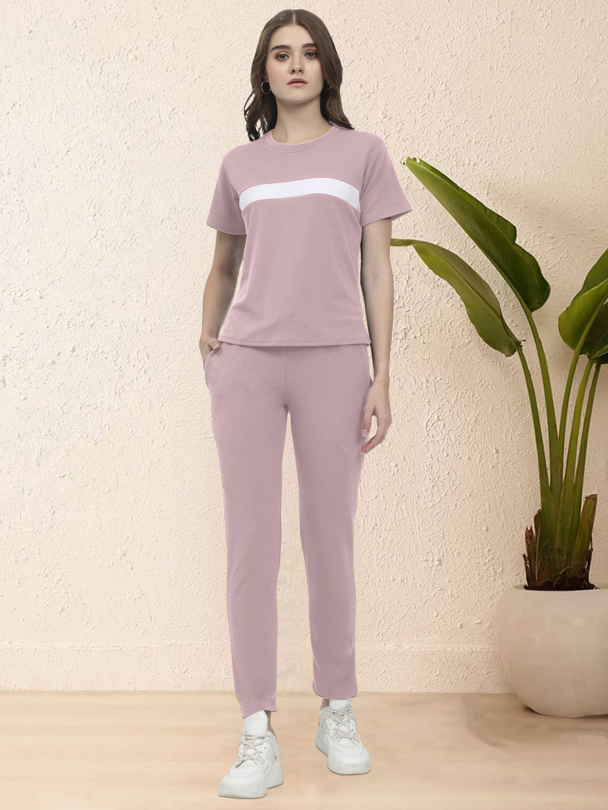     			DTR FASHION Peach Cotton Blend Printed Tracksuit - Pack of 1