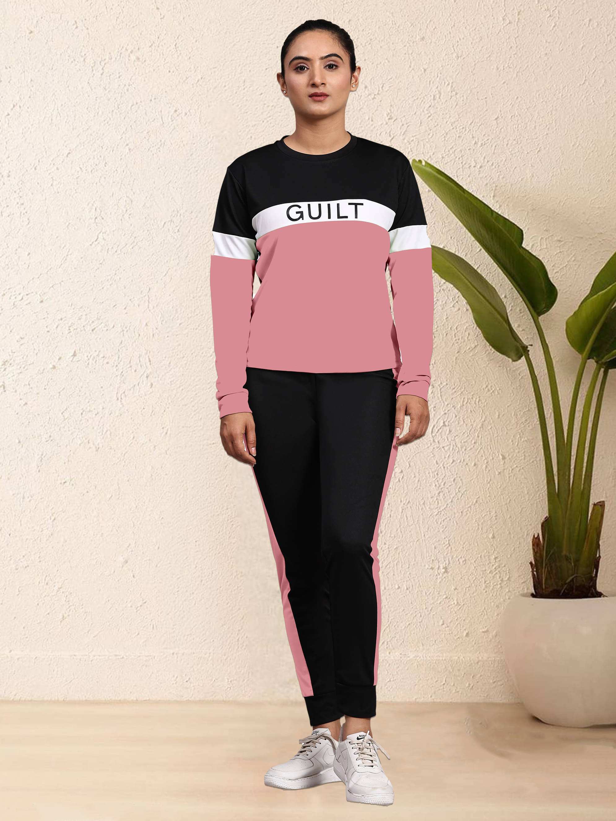     			DTR FASHION Peach Cotton Blend Striped Tracksuit - Pack of 1