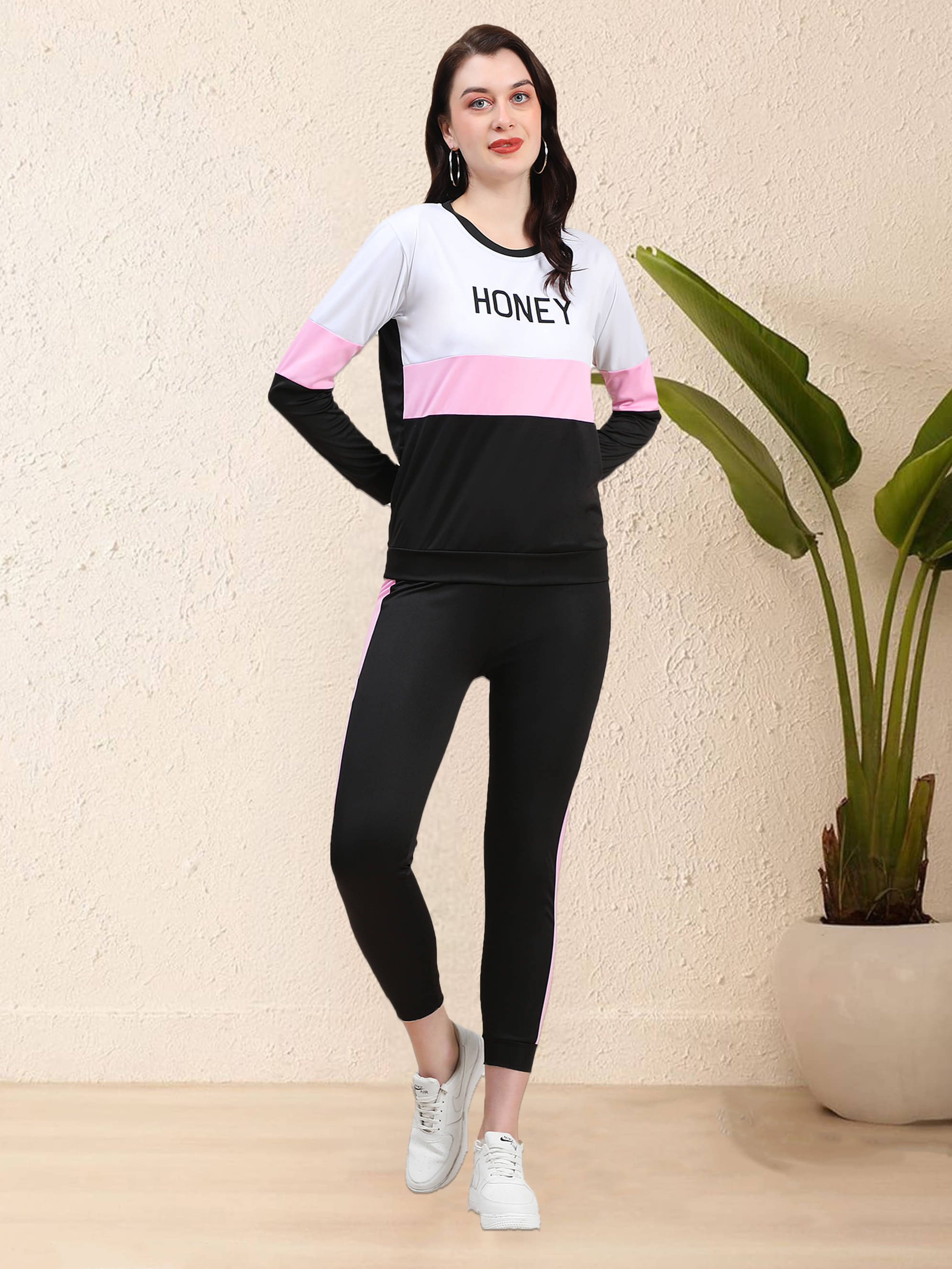     			DTR FASHION Pink Cotton Blend Printed Tracksuit - Pack of 1