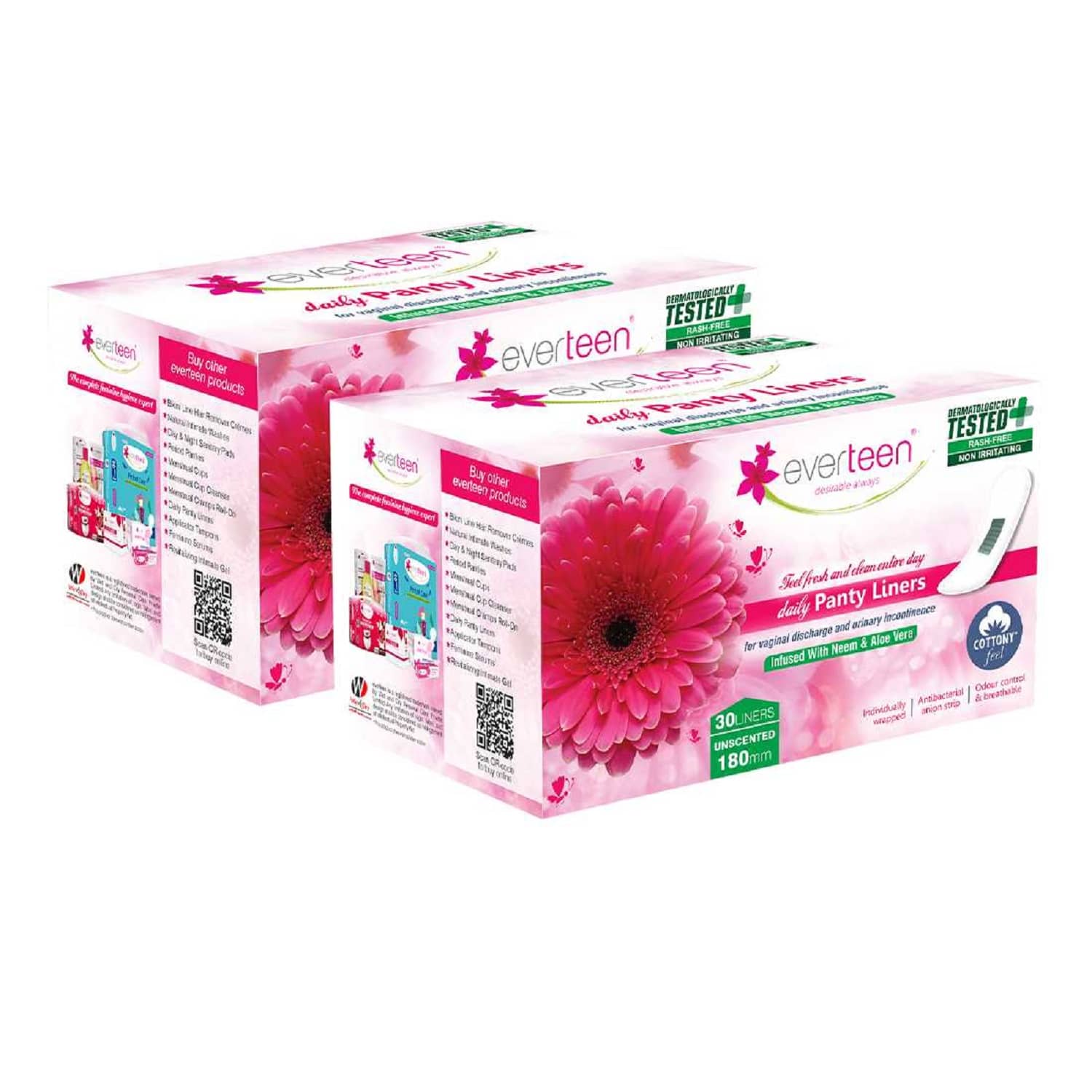 Everteen Daily Panty Liners with Antibacterial Strip for Women - 2 Packs (30pcs Each) 60 Panty Liners Pack of 2